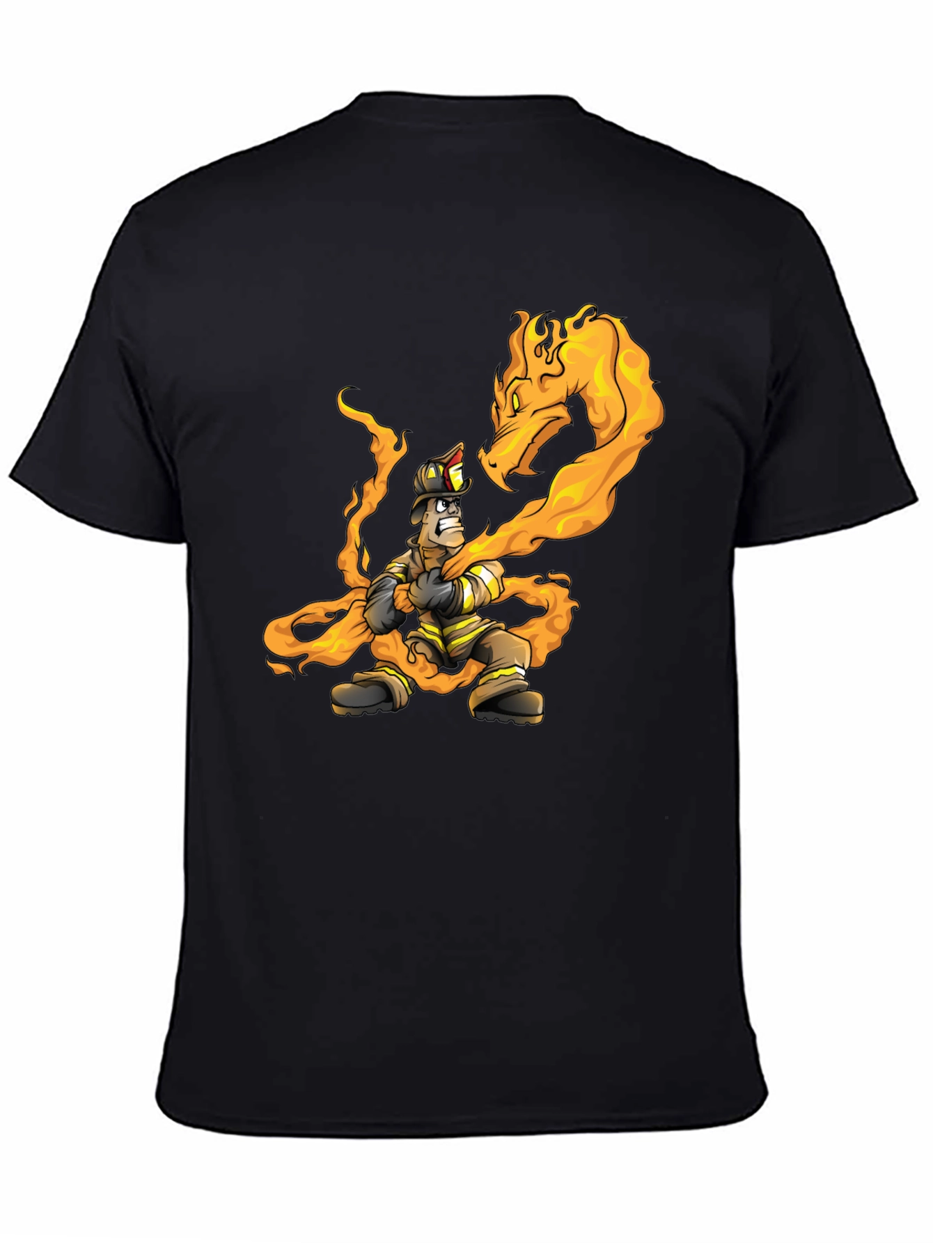 Black Firefighter vs Dragon Graphic T-Shirt - Cool Design view 4