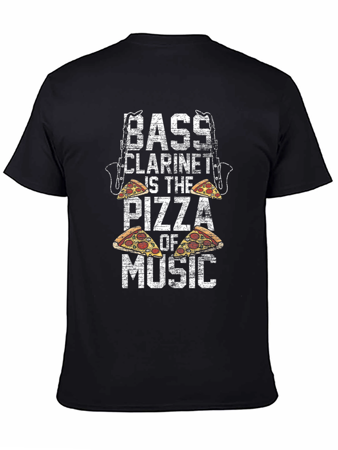 Black Bass Clarinet Pizza Music Black T-Shirt view 4