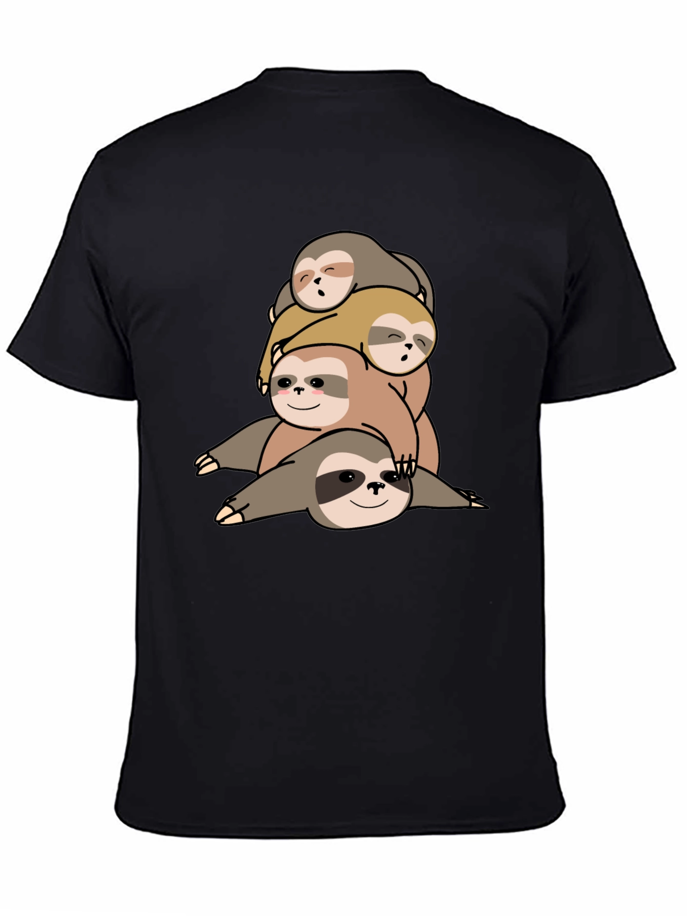Black Stacked Sloth Graphic Tee - Comfy Men's T-Shirt view 4