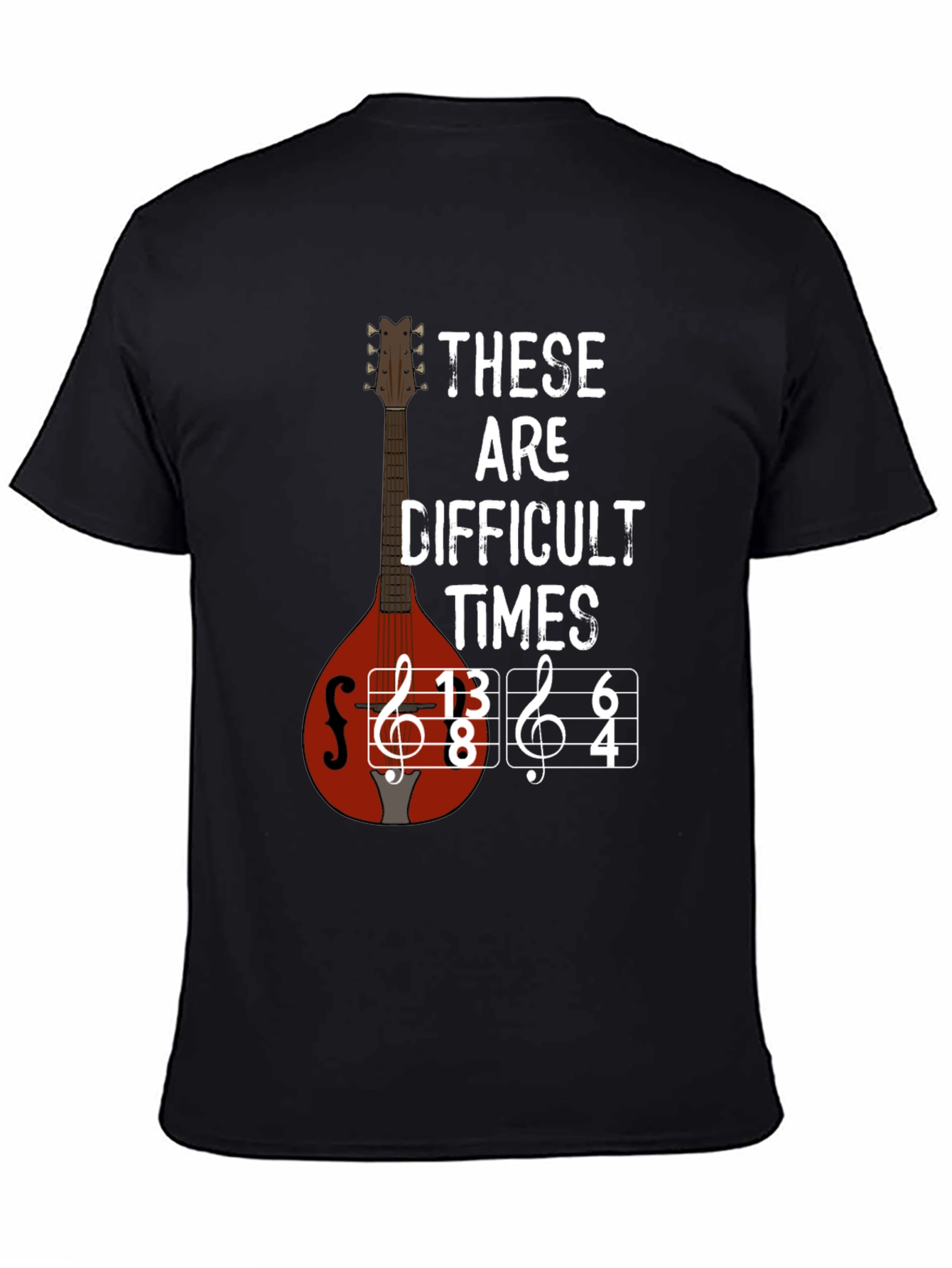 Black Difficult Times Music T-Shirt - Mandolin Graphic Tee view 4