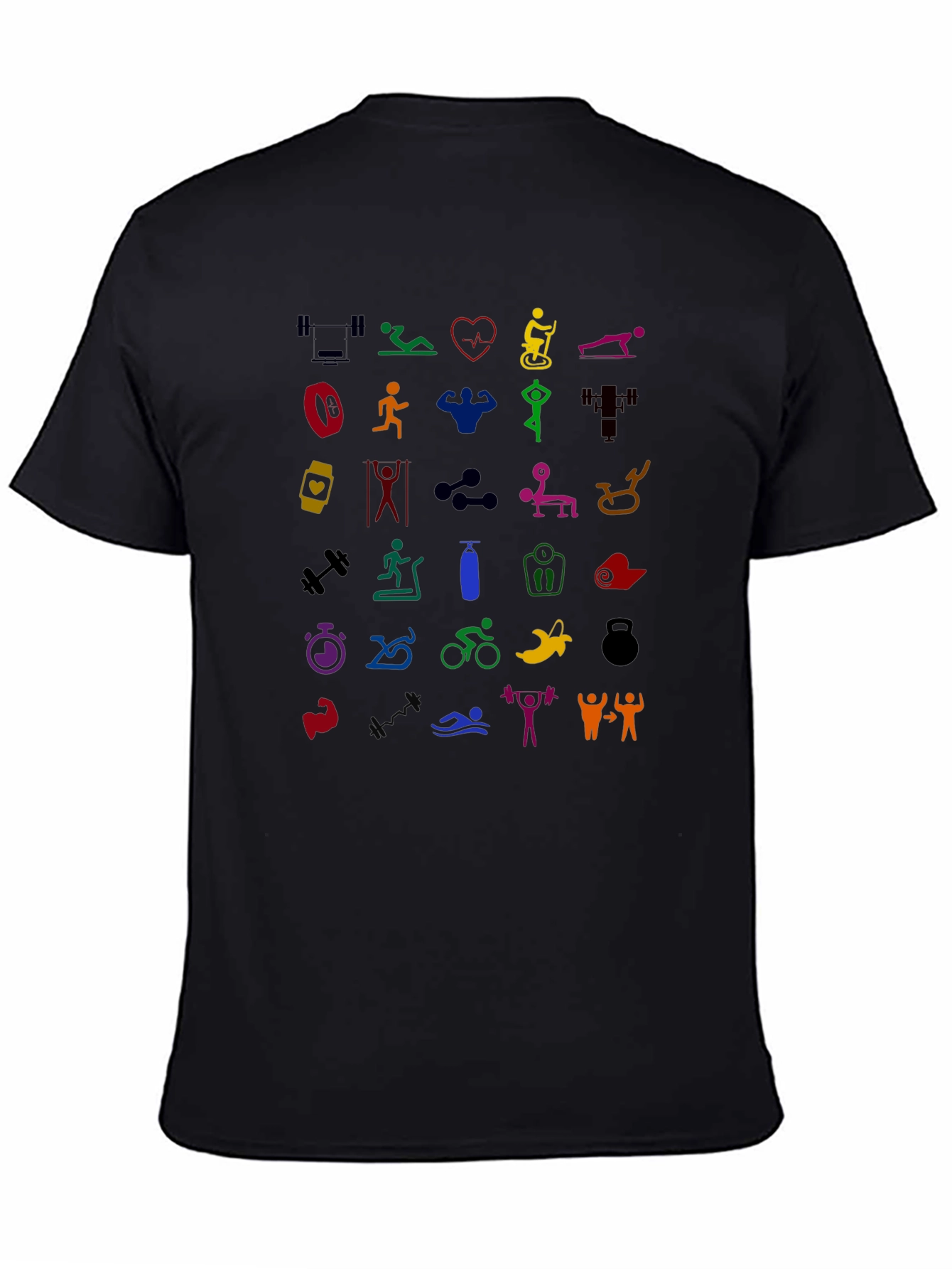 Black Colorful Fitness Icons T-Shirt view 4