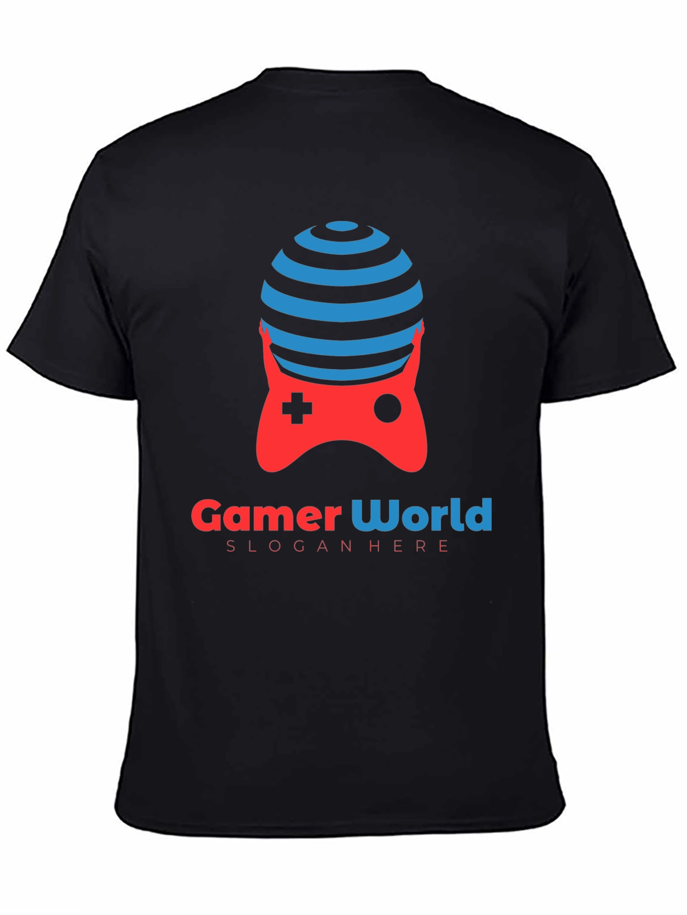 Black Gamer World Black T-Shirt | Unique Gaming Controller Design view 4