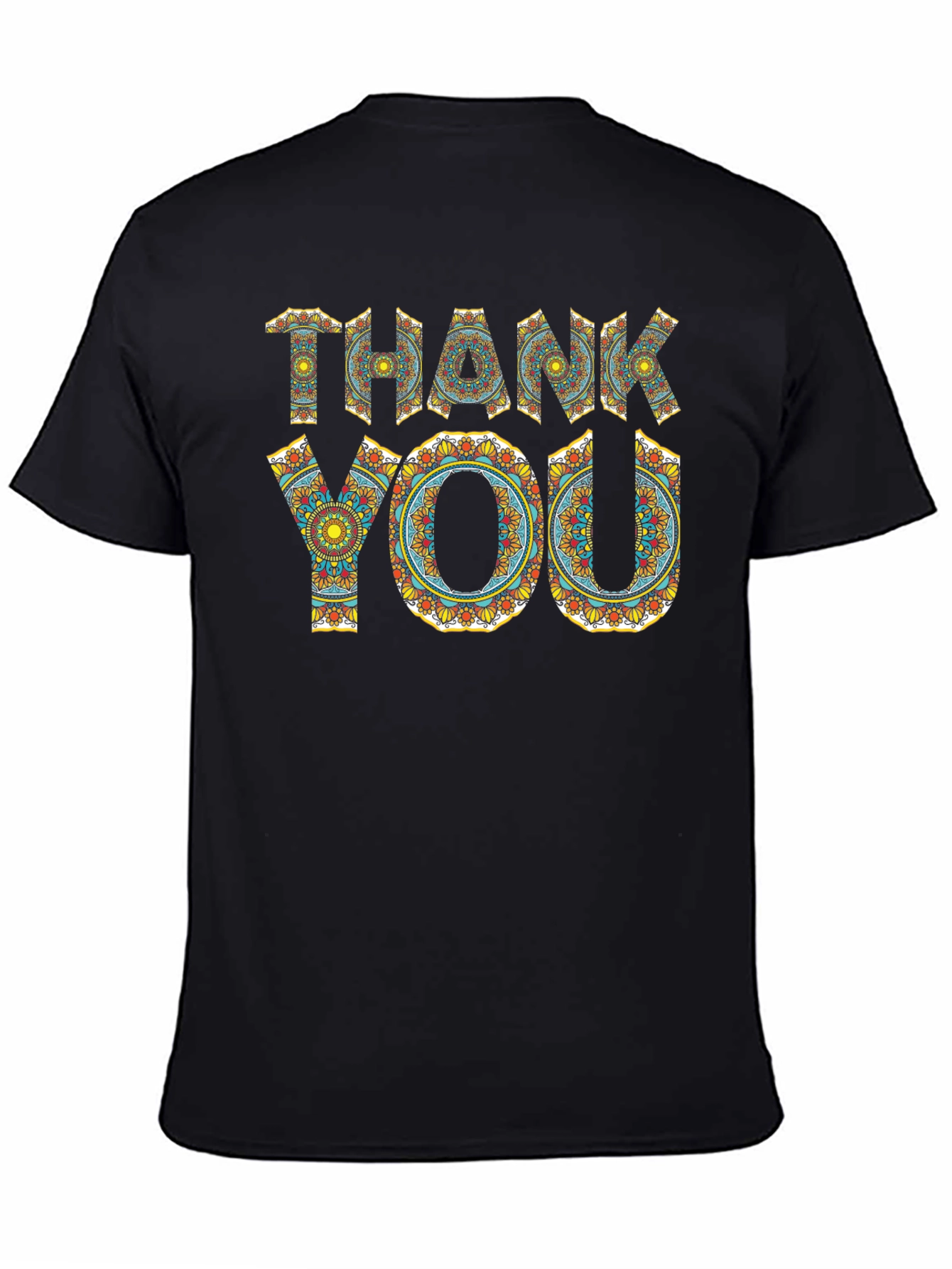 Black Thank You Graphic Tee - Mandala Pattern Shirt view 4