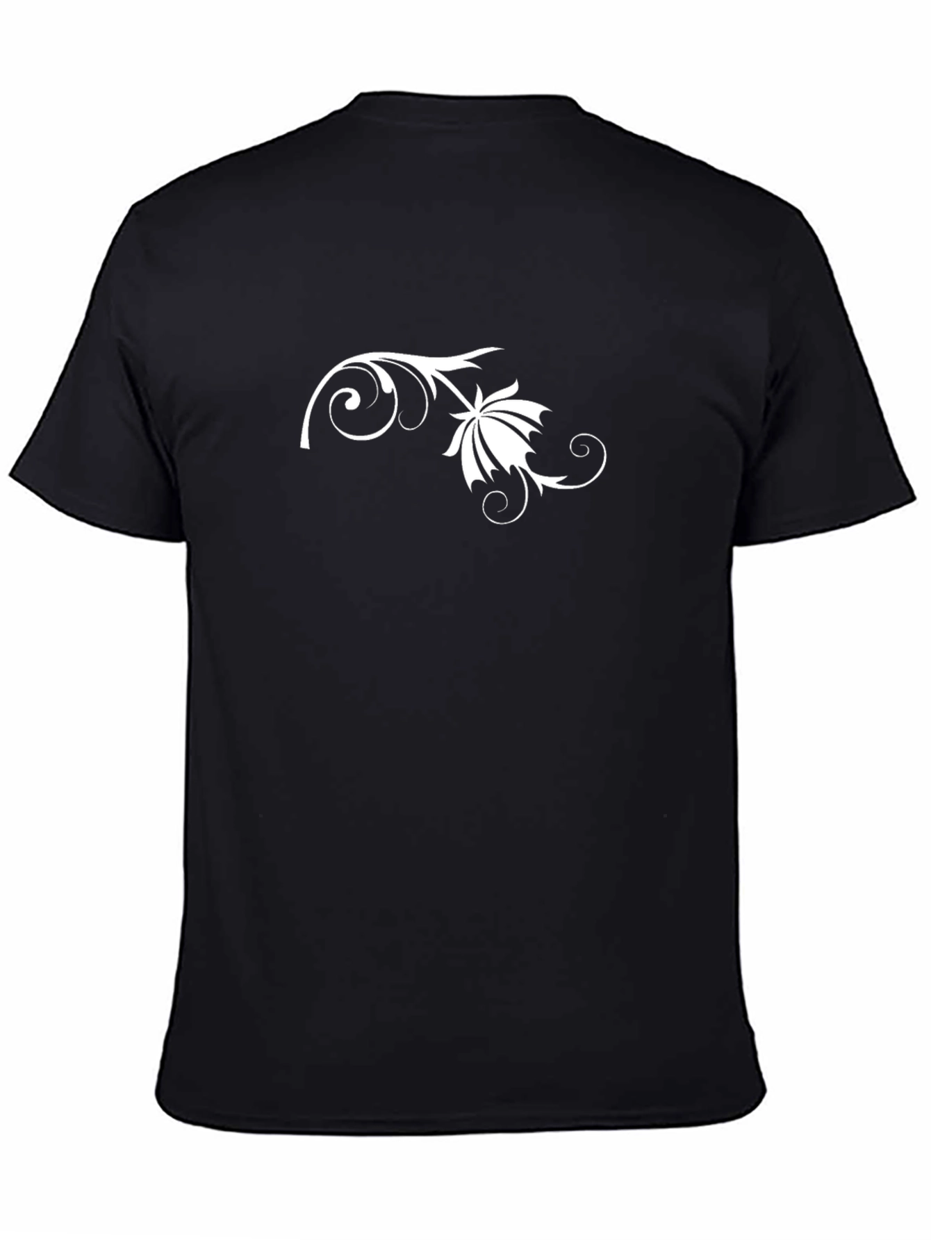 Black Black T-Shirt with White Floral Graphic Design view 4