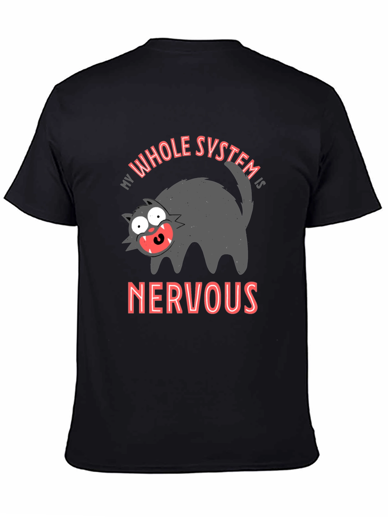 Black Nervous System Black T-Shirt - Funny Cat Graphic Tee view 4