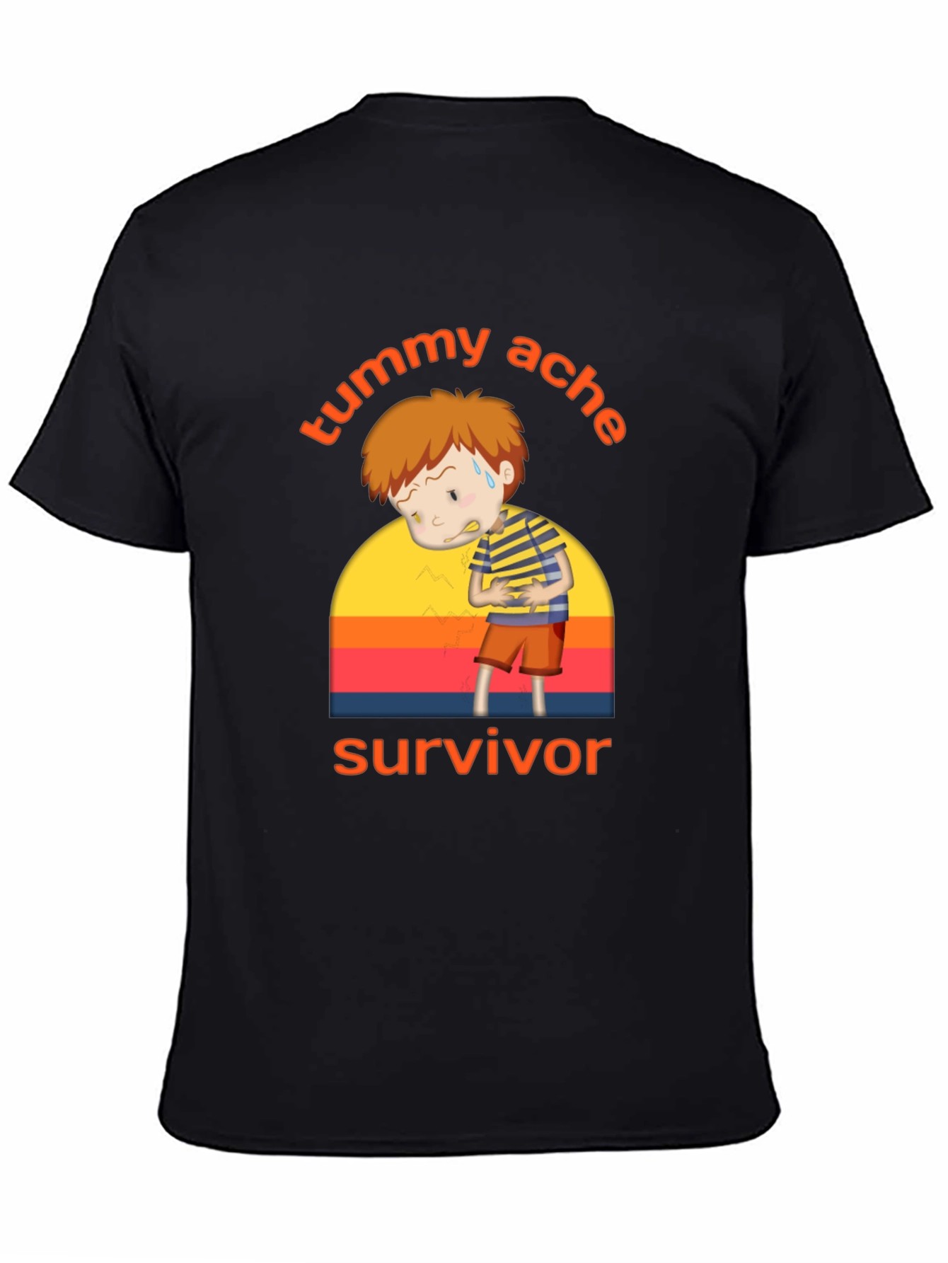 Black Tummy Ache Survivor T-Shirt - Funny Cartoon Design view 4