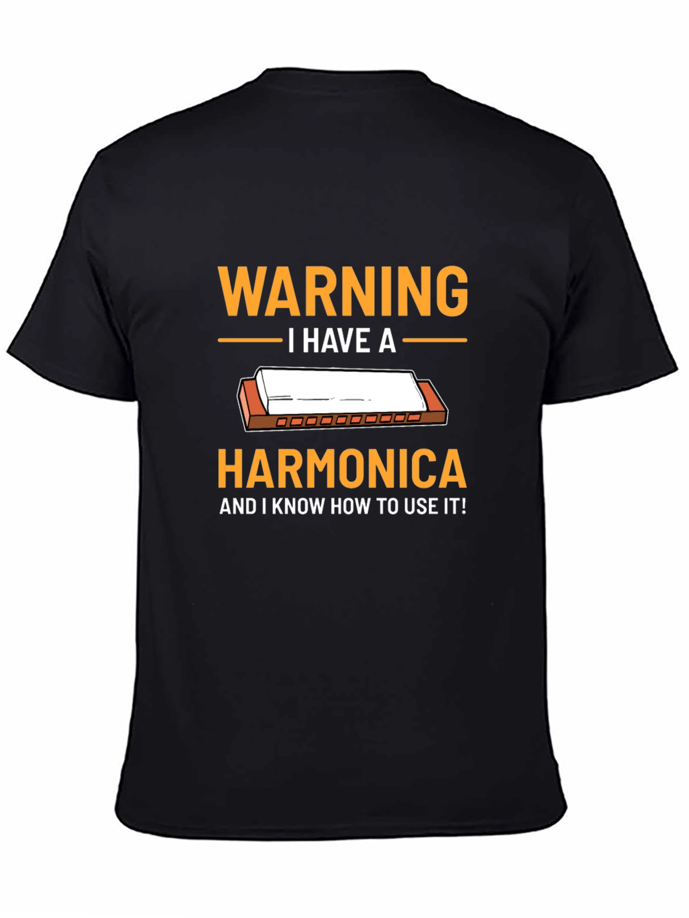 Black Warning: I Have a Harmonica T-Shirt - Musician Tee view 4