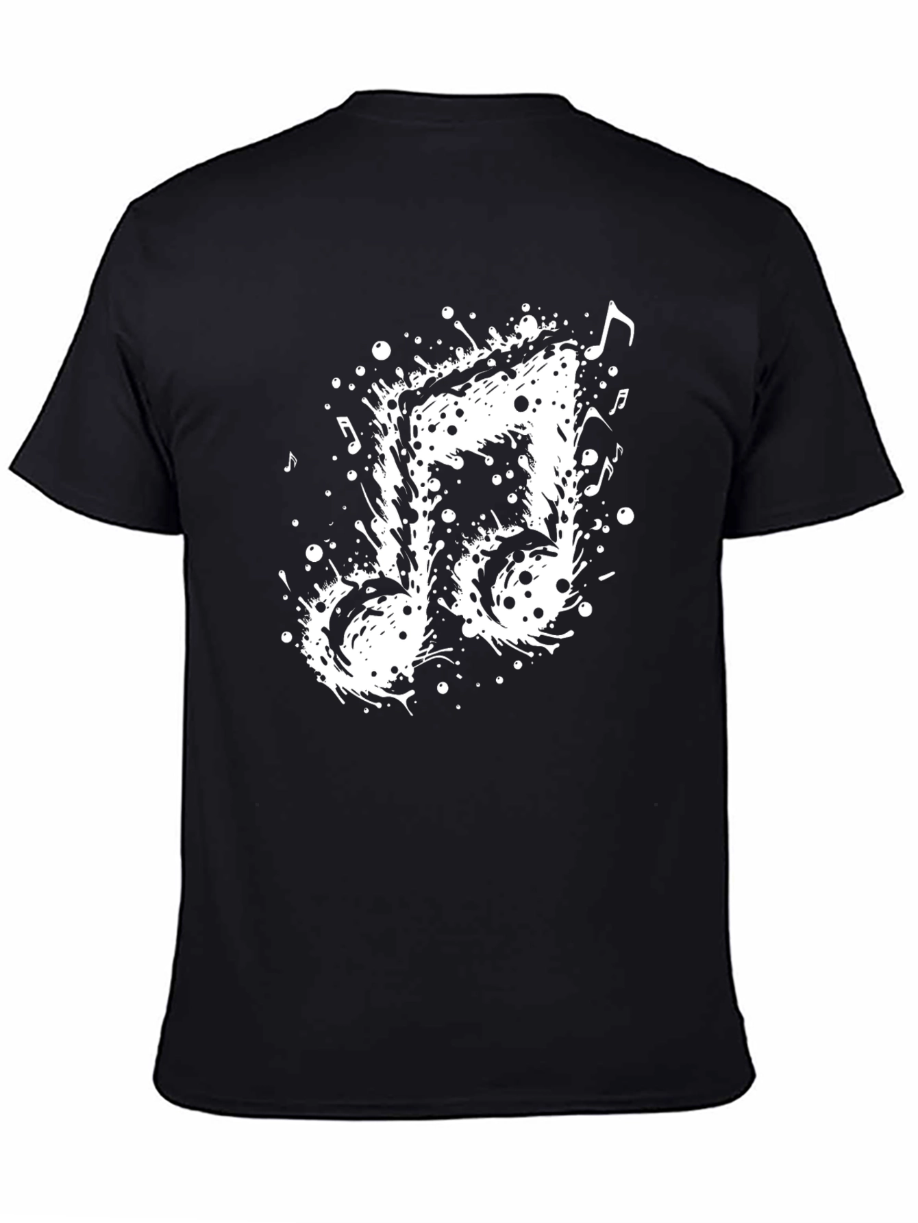 Black Musical Note Splatter Graphic Tee - Black Cotton view 4