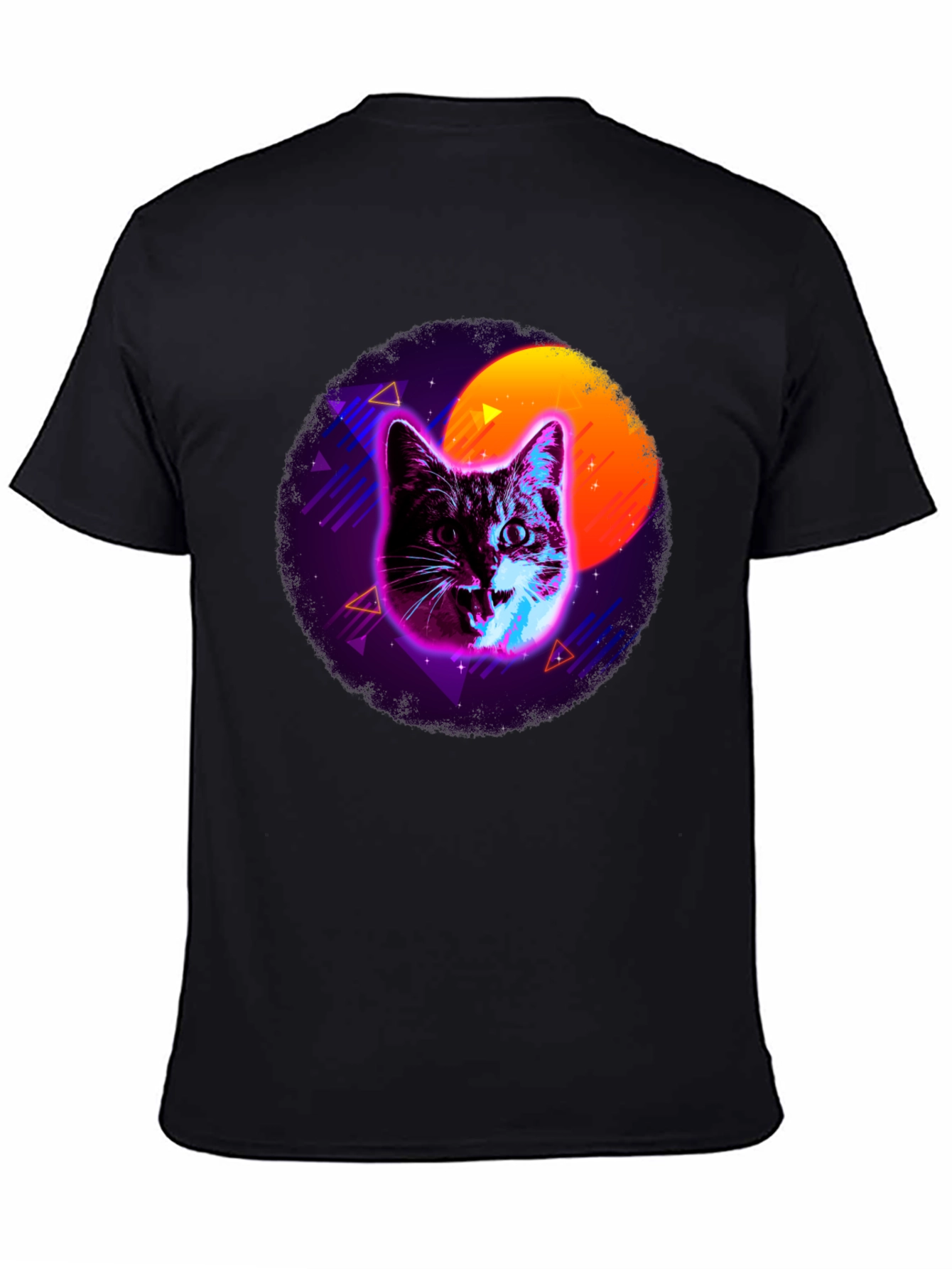 Black Retro Cat T-Shirt - Vaporwave Style view 4
