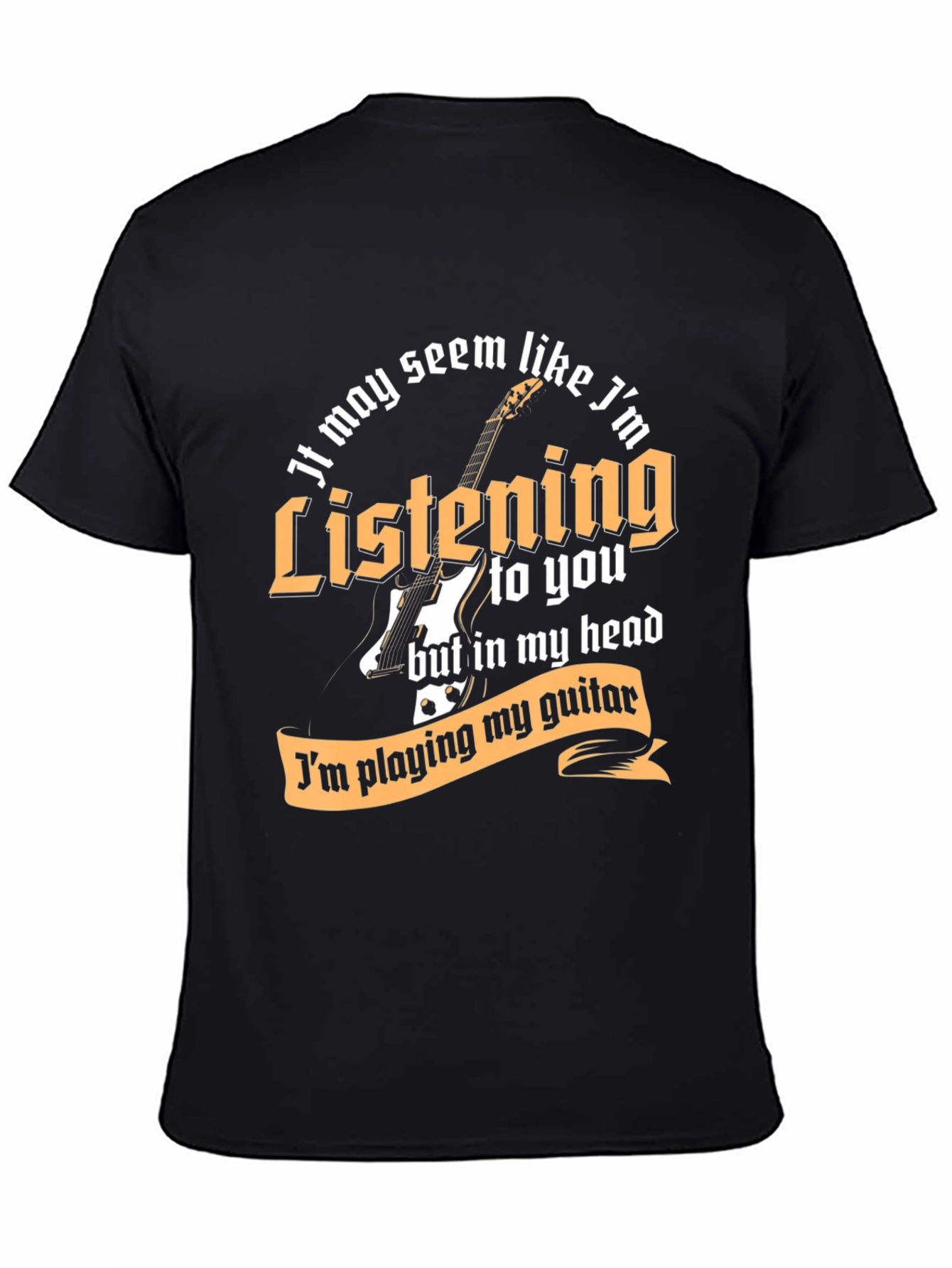 Black Guitar Player Listening Funny T-Shirt view 4
