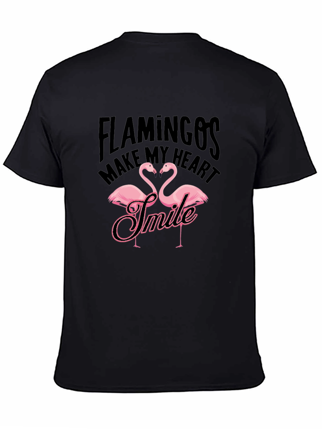 Black Flamingos Make My Heart Smile Black T-Shirt view 4