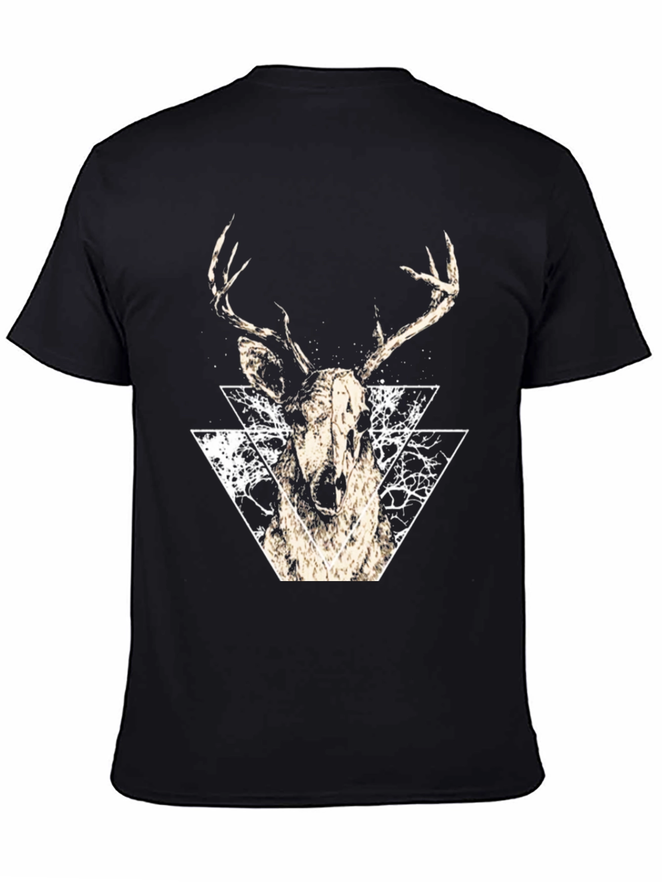 Black Geometric Deer Graphic Tee - Modern Black T-Shirt view 4