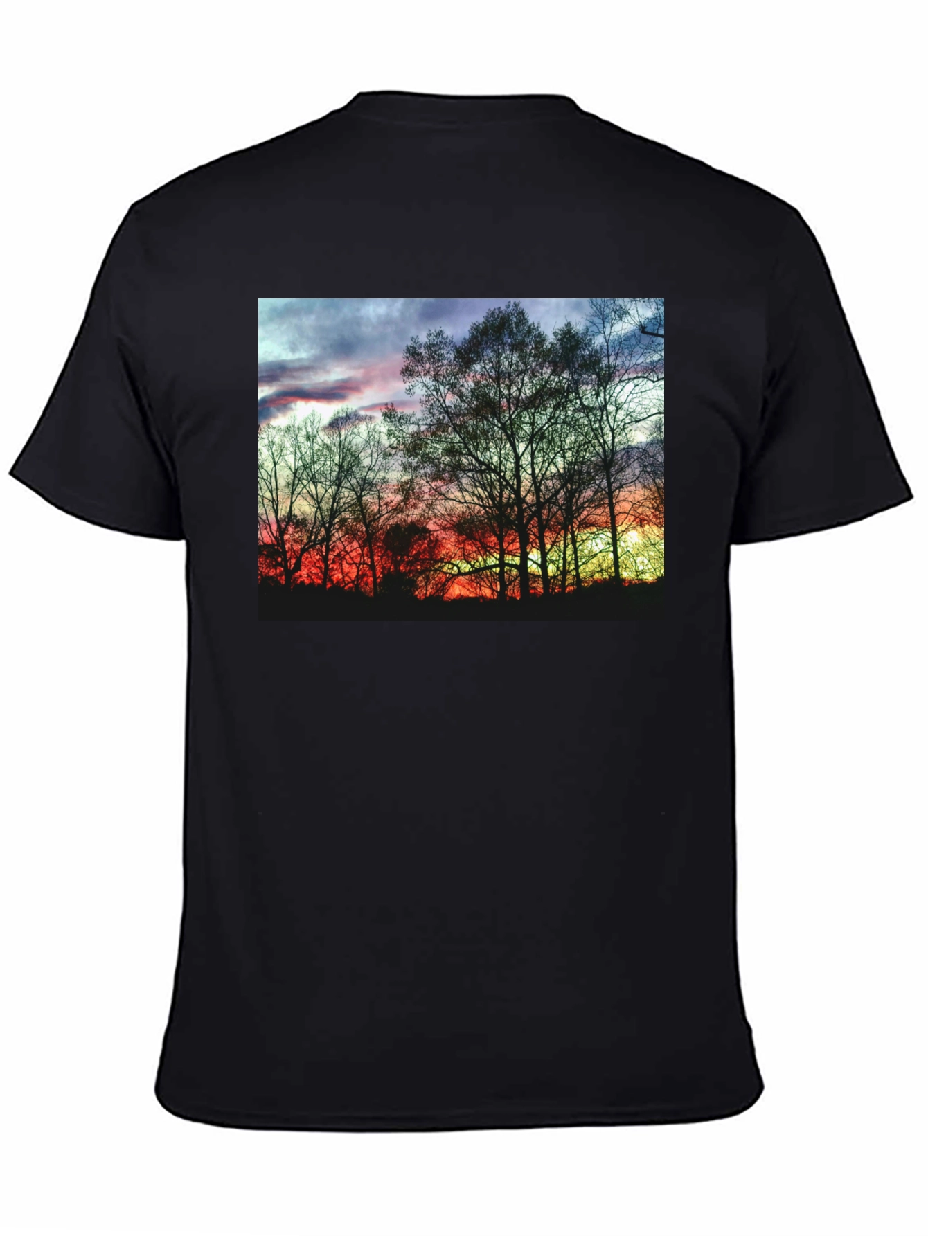 Black Sunset Trees Graphic Black T-Shirt view 4