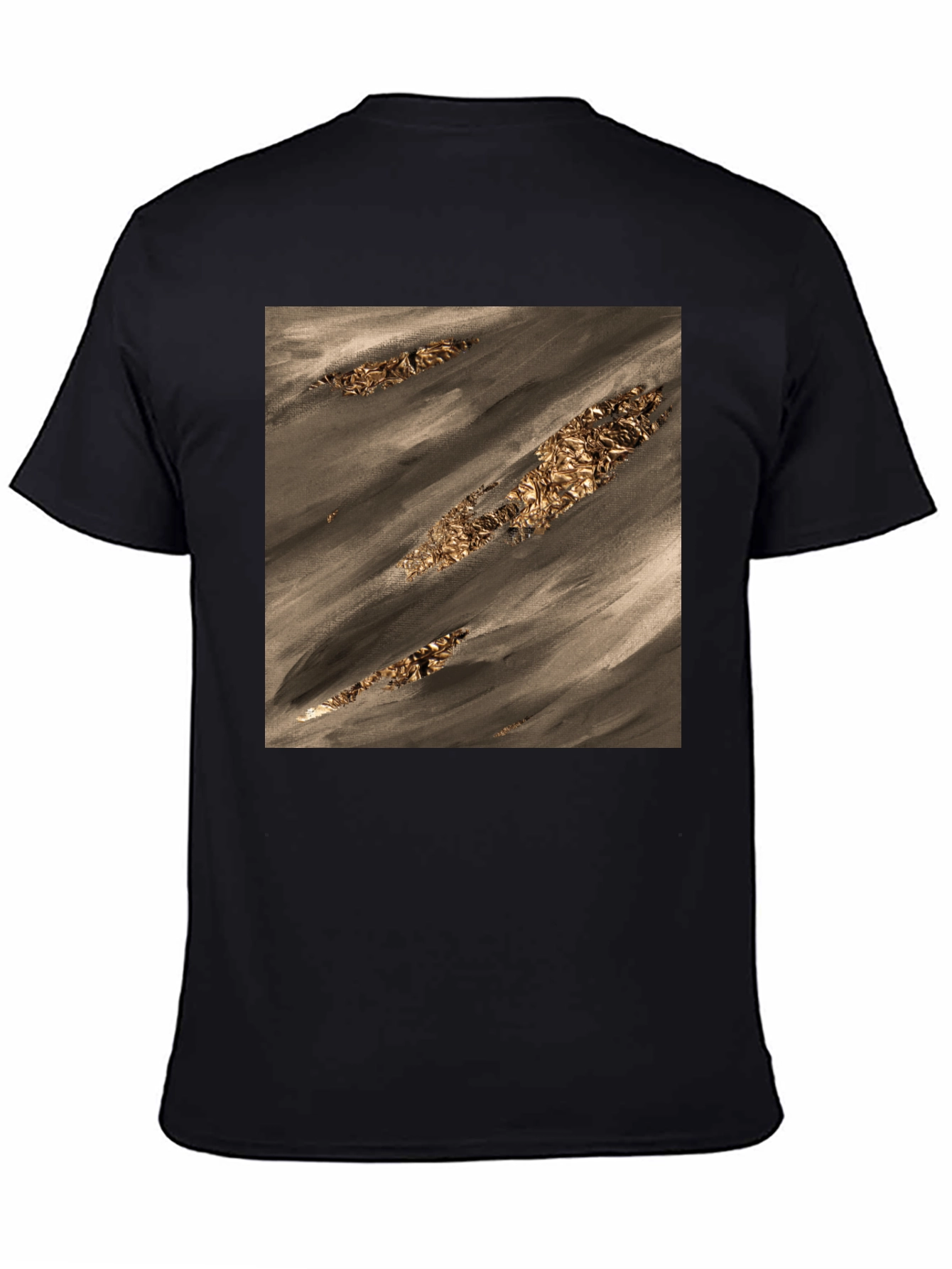 Black Abstract Gold Foil Art Black T-Shirt view 4