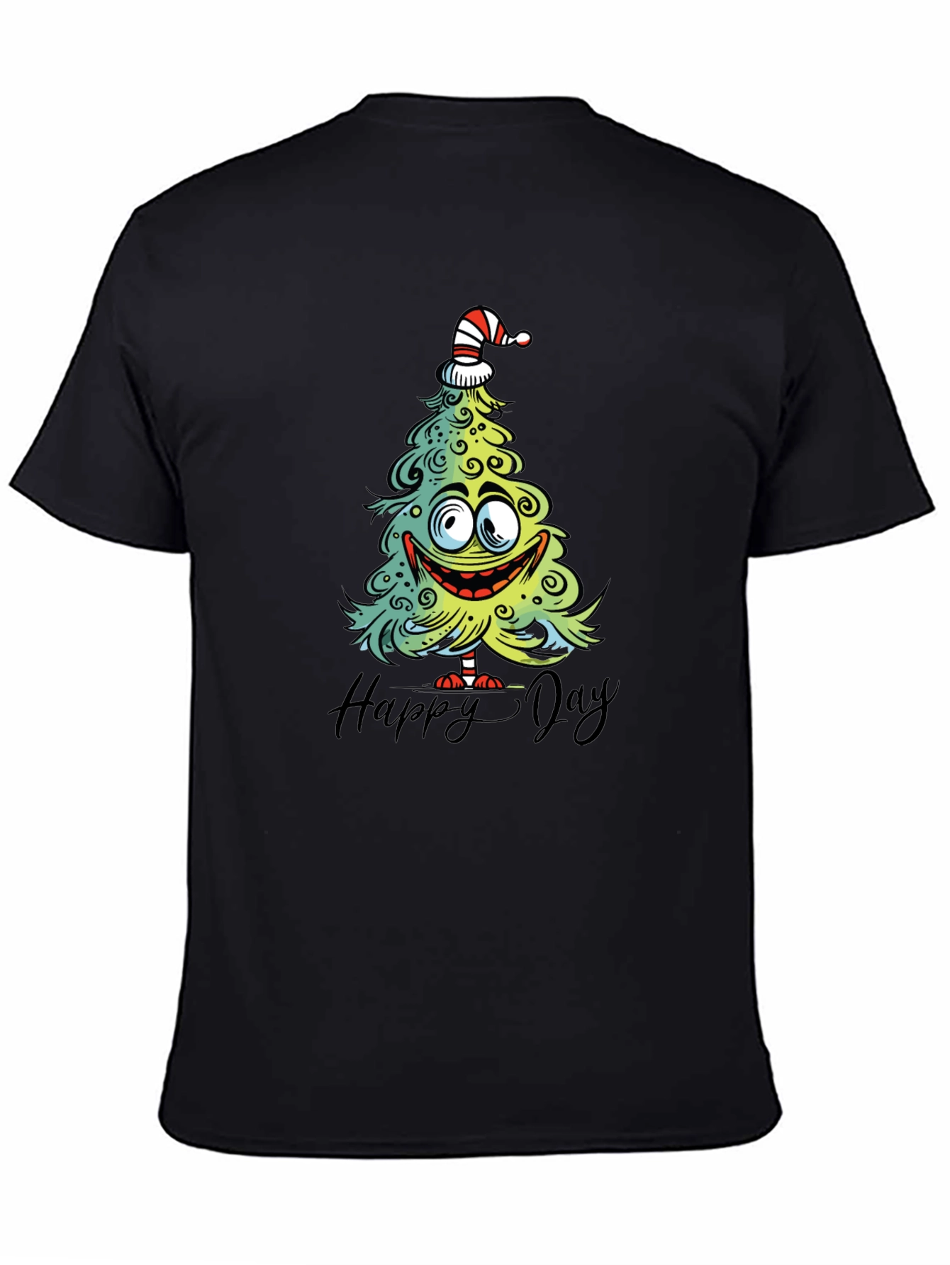 Black Funny Christmas Tree Graphic Tee - Happy Day Shirt view 4