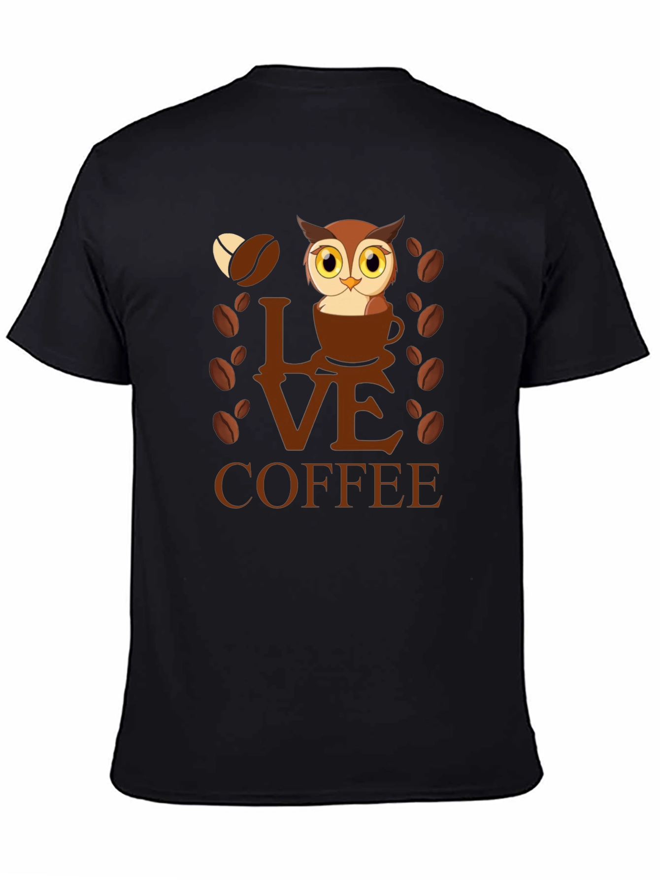 Black Owl Love Coffee Graphic T-Shirt view 4