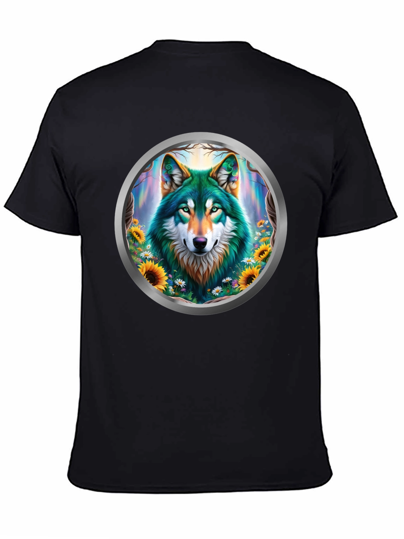 Black Wolf Circle Graphic T-Shirt - Nature Art view 4