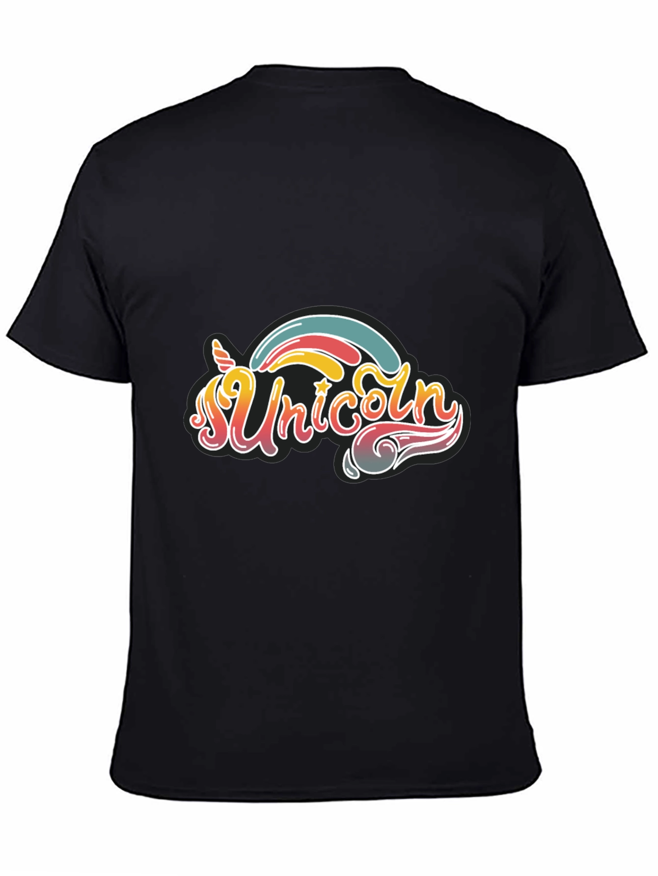 Black Unicorn Rainbow Graphic Tee - Black Cotton T-Shirt view 4