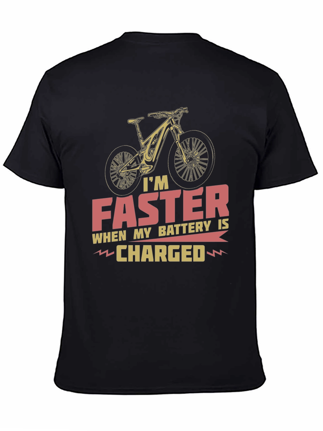 Black Faster When Charged T-Shirt - Electric Bike Design view 4