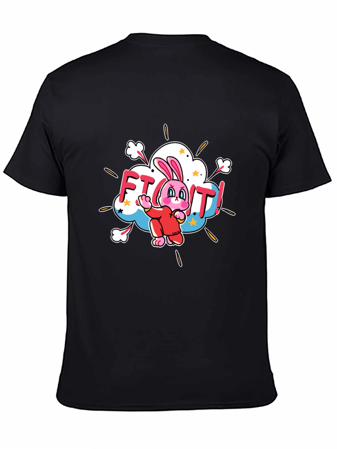 Black Fight! Bunny T-Shirt - Black Cotton Tee view 4