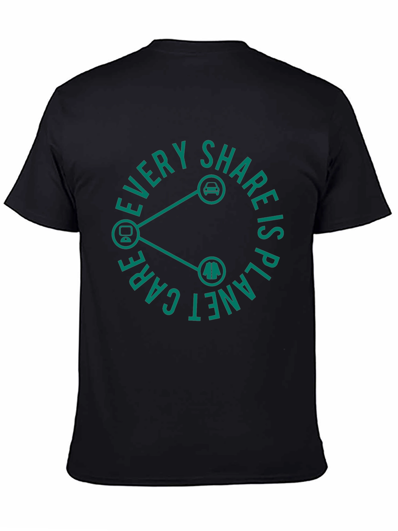 Black Eco-Friendly "Every Share is Planet Care" Black T-Shirt view 4