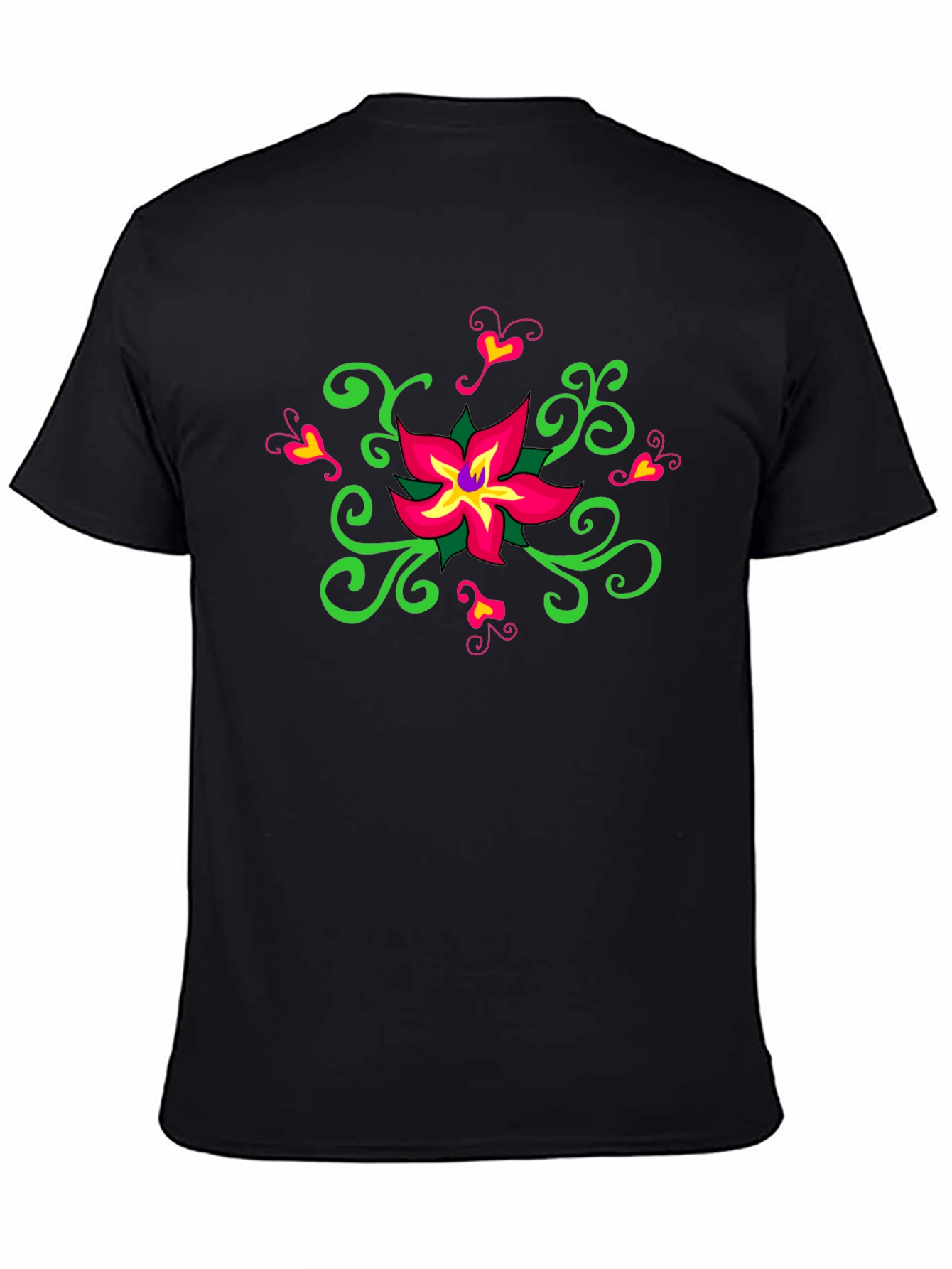 Black Floral Design Black T-Shirt view 4