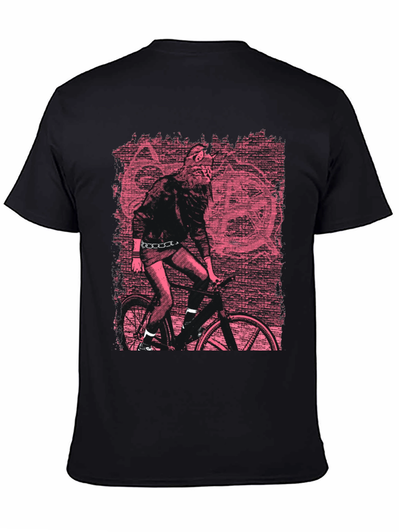 Black Edgy Graphic Tee - Werewolf Biker in Pink view 4