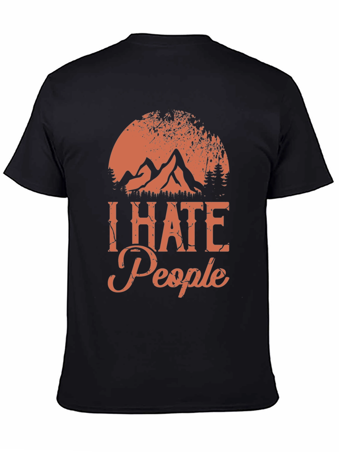 Black I Hate People Graphic Tee - Mountain Sunset Design view 4