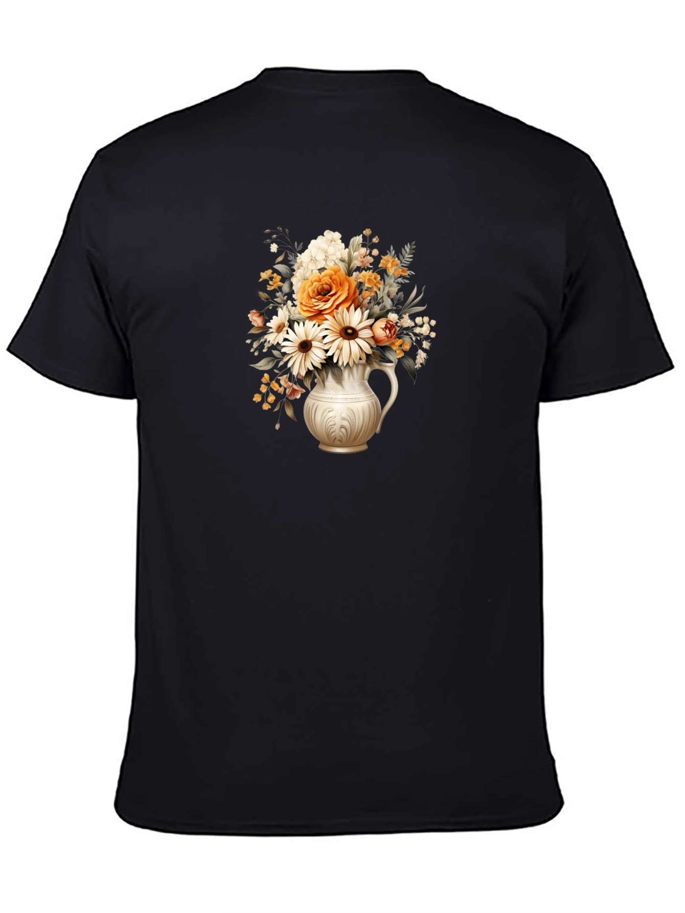 Black Floral Vase Graphic Tee - Stylish Black T-Shirt view 4