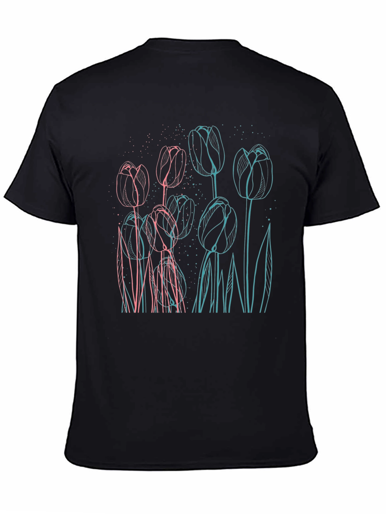 Black Floral Outline Graphic Tee - Modern Style view 4