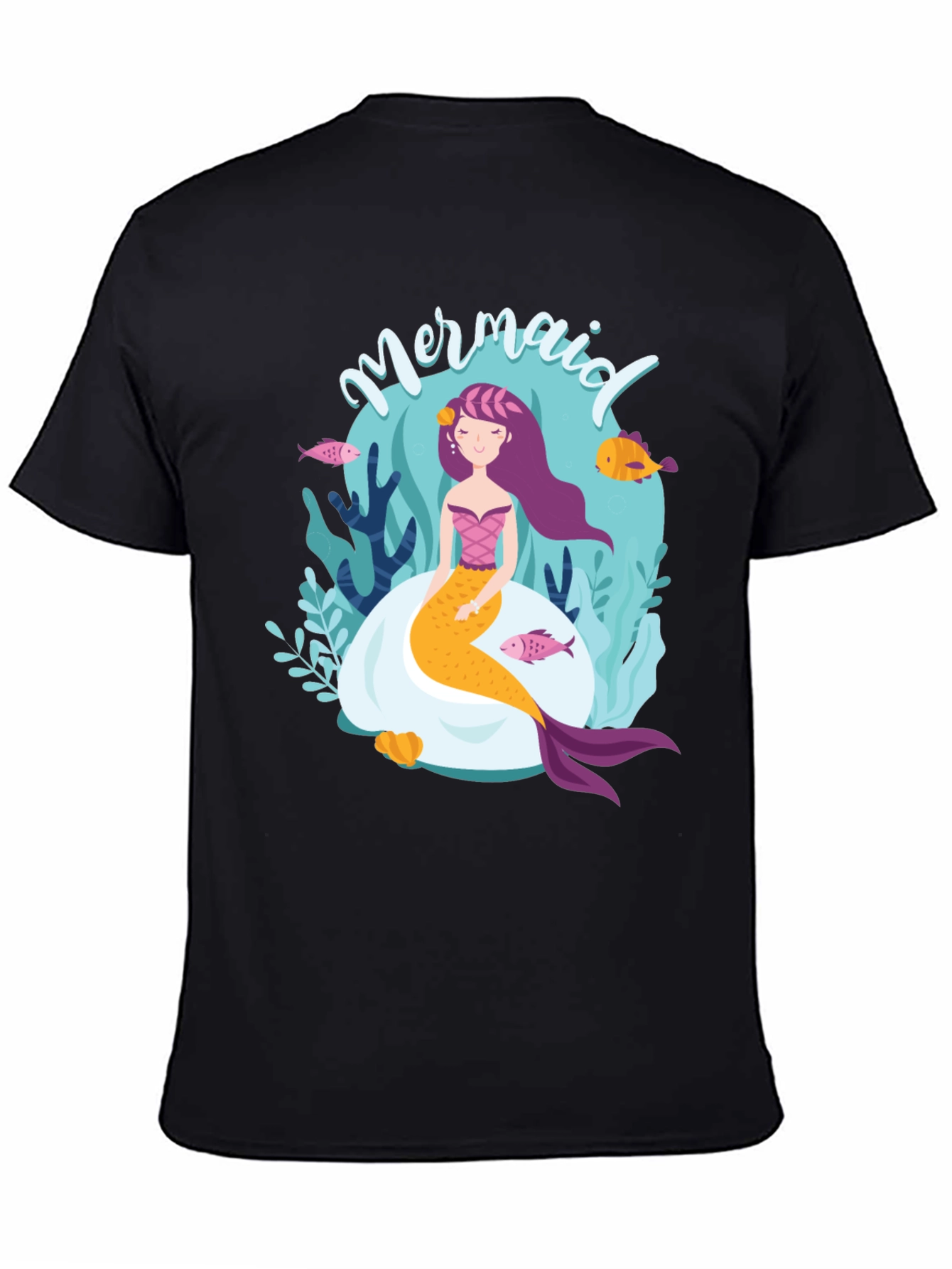 Black Mermaid Graphic Tee - Black Cotton T-Shirt view 4