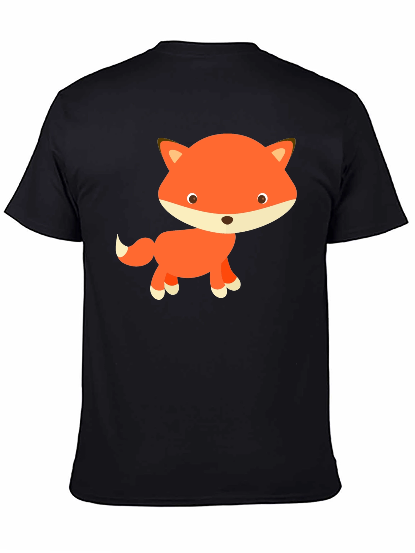 Black Cute Cartoon Fox Black T-Shirt view 4