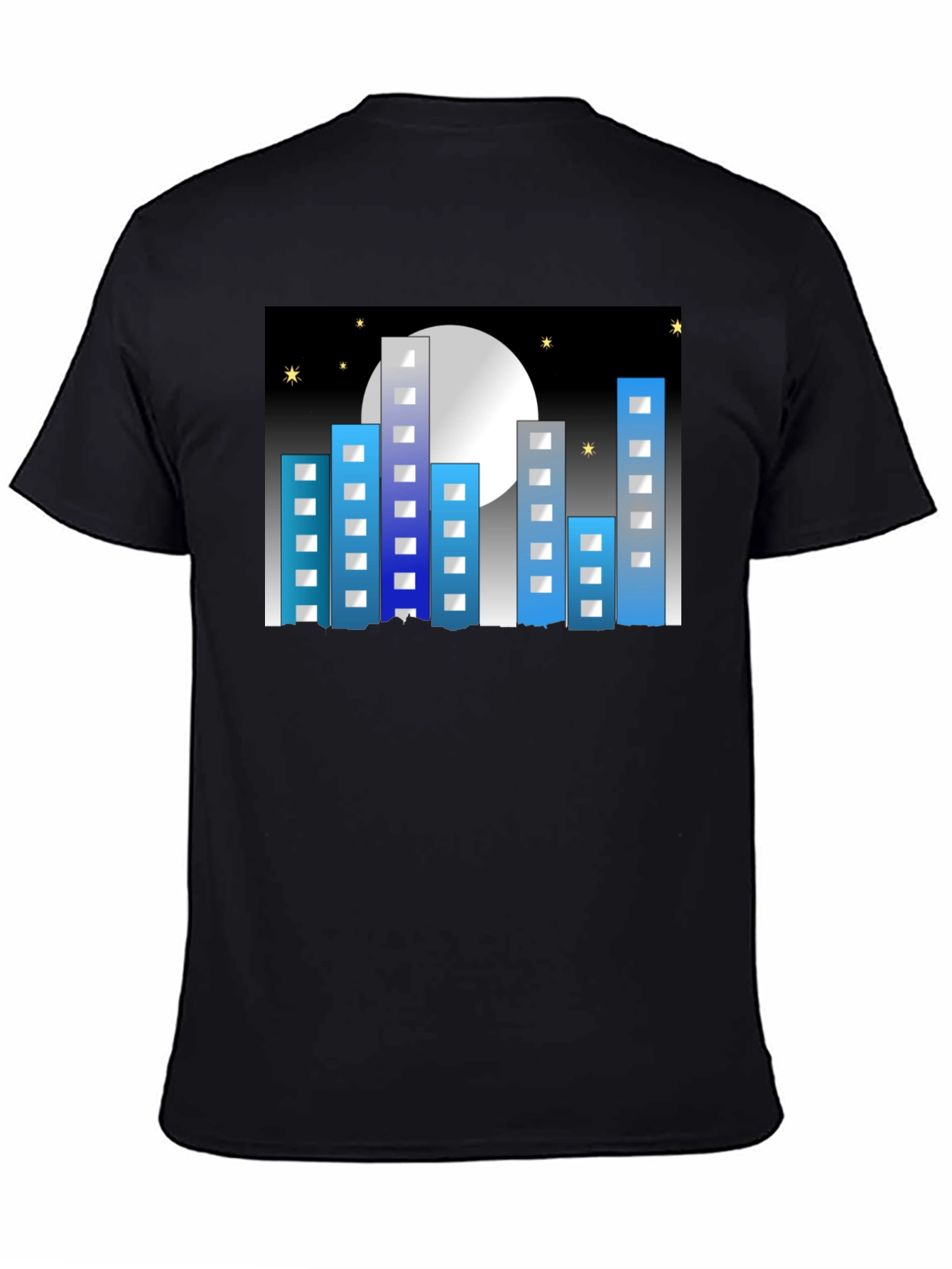 Black Cityscape Moon Graphic Tee - Black Cotton Blend view 4