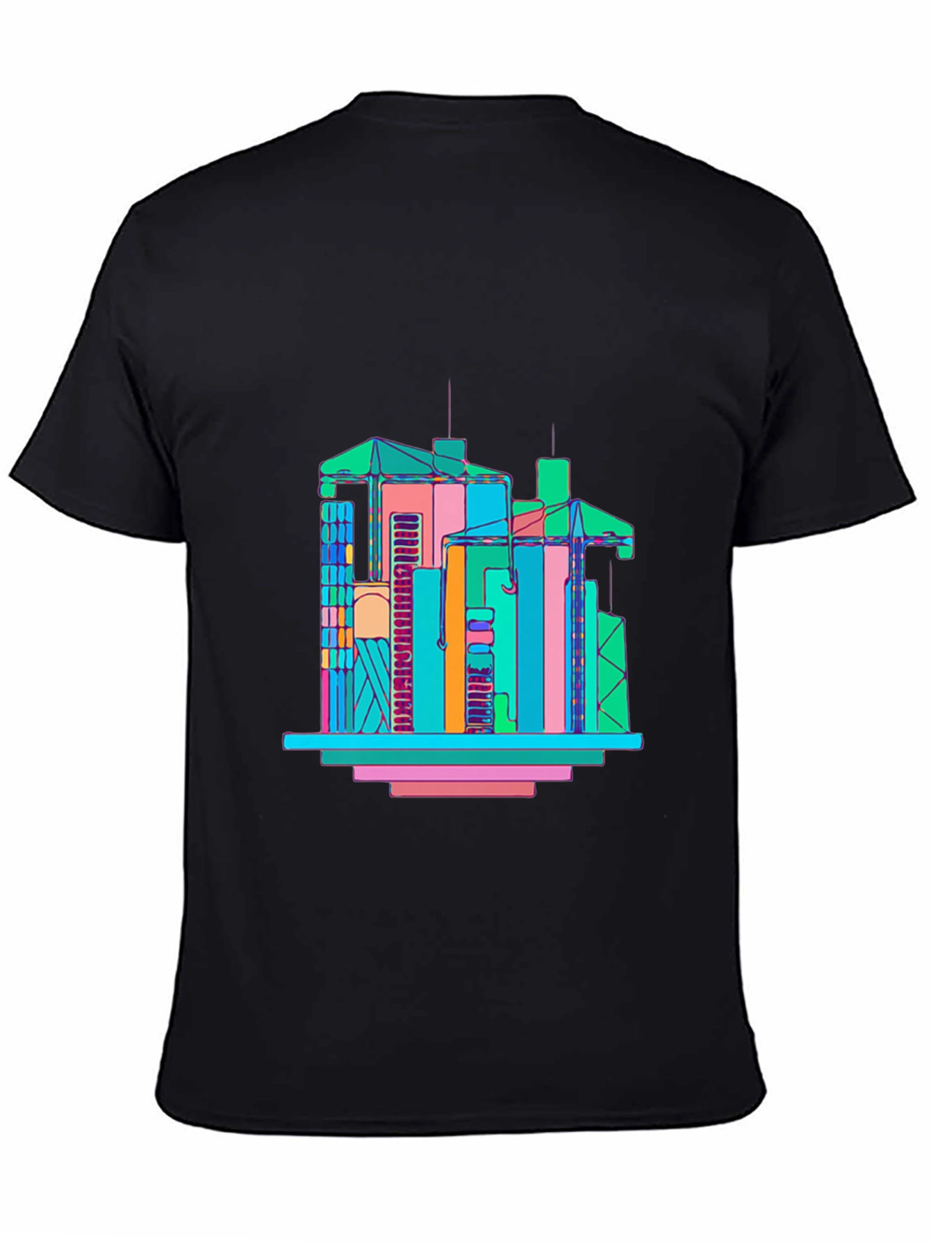 Black Abstract Building Graphic T-Shirt - Men's Black Tee view 4