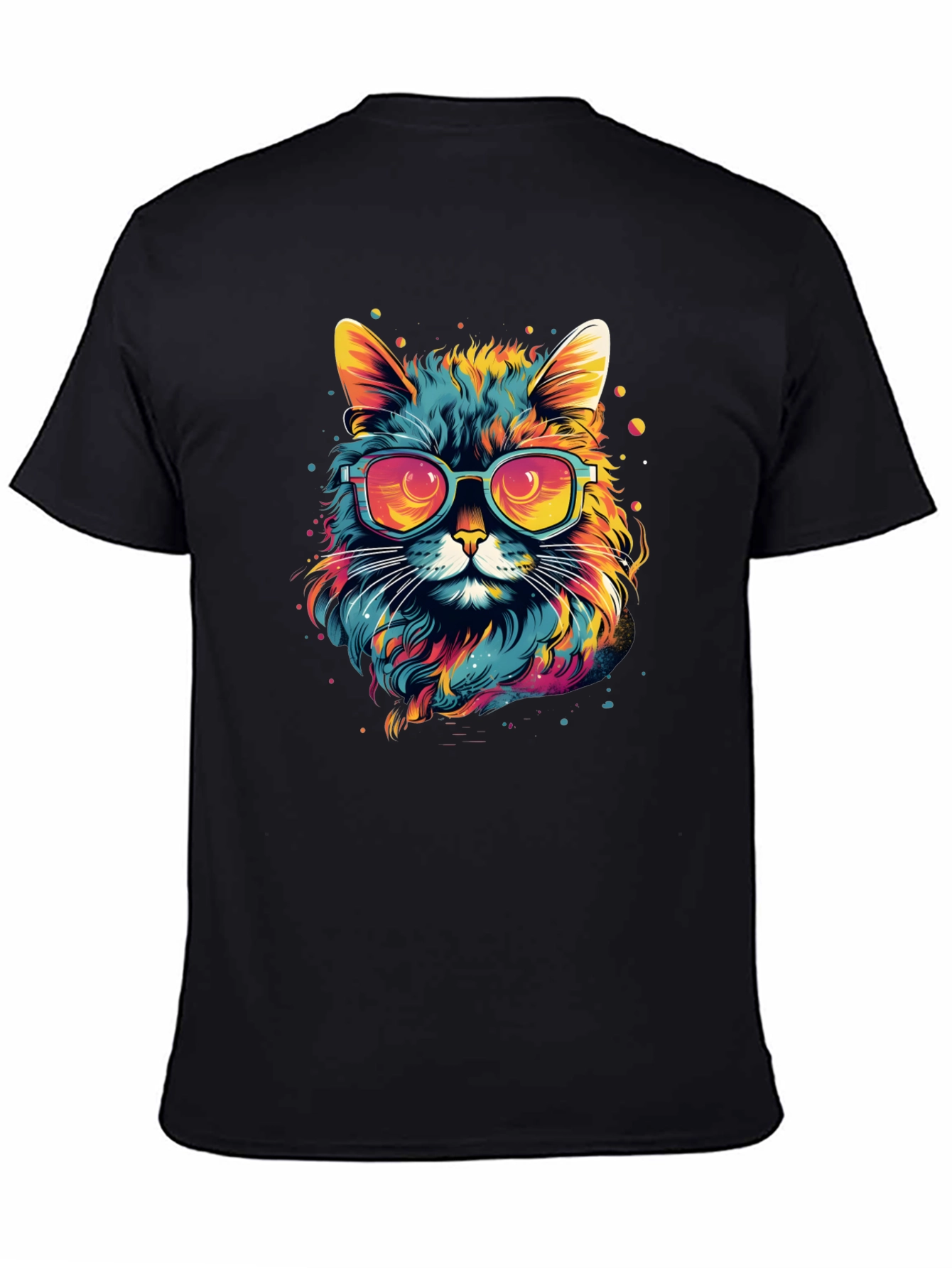 Black Cool Cat Graphic T-Shirt - Colorful Design view 4