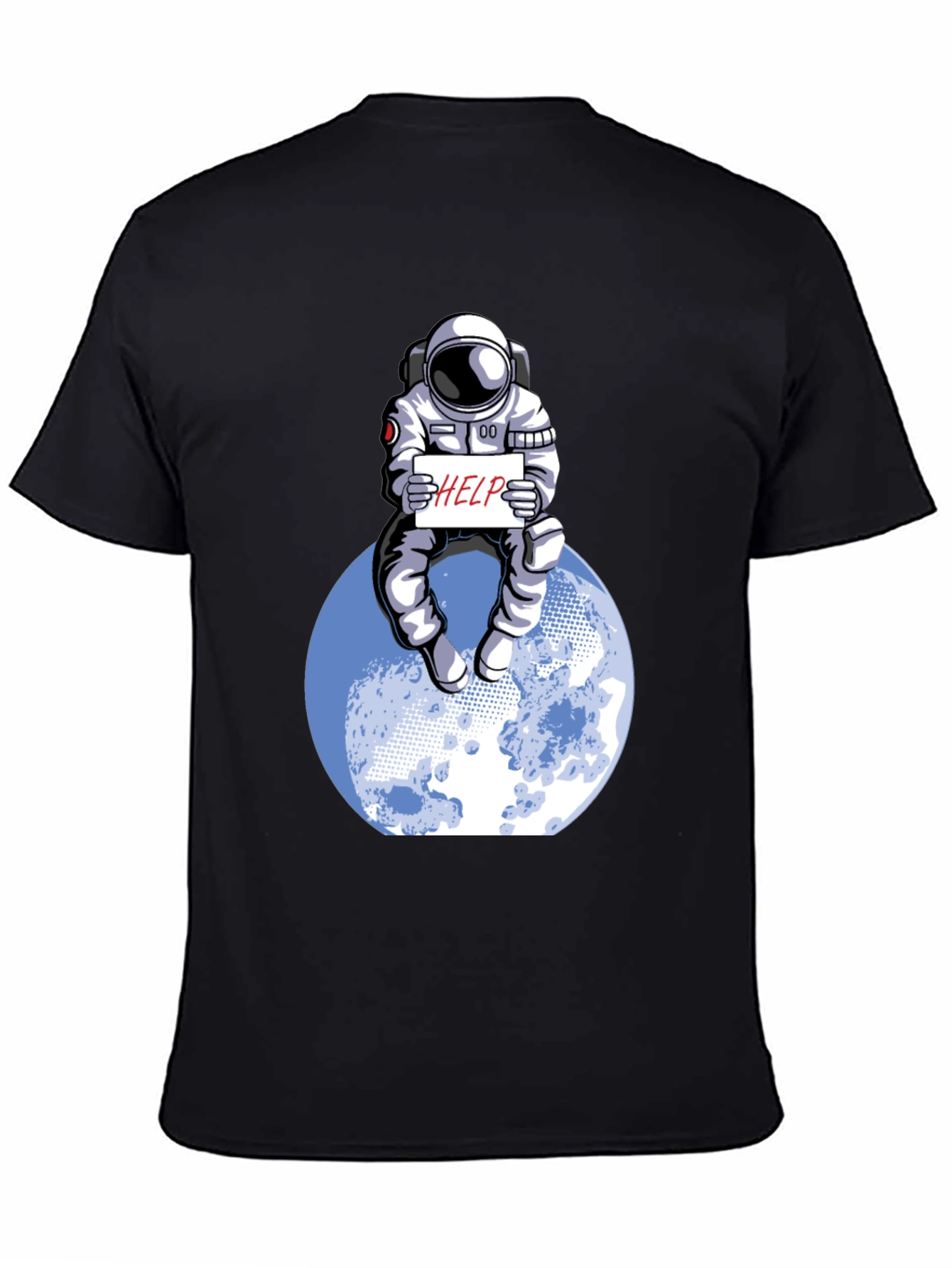 Black Astronaut 'Help' Graphic Tee - Space Humor T-Shirt view 4