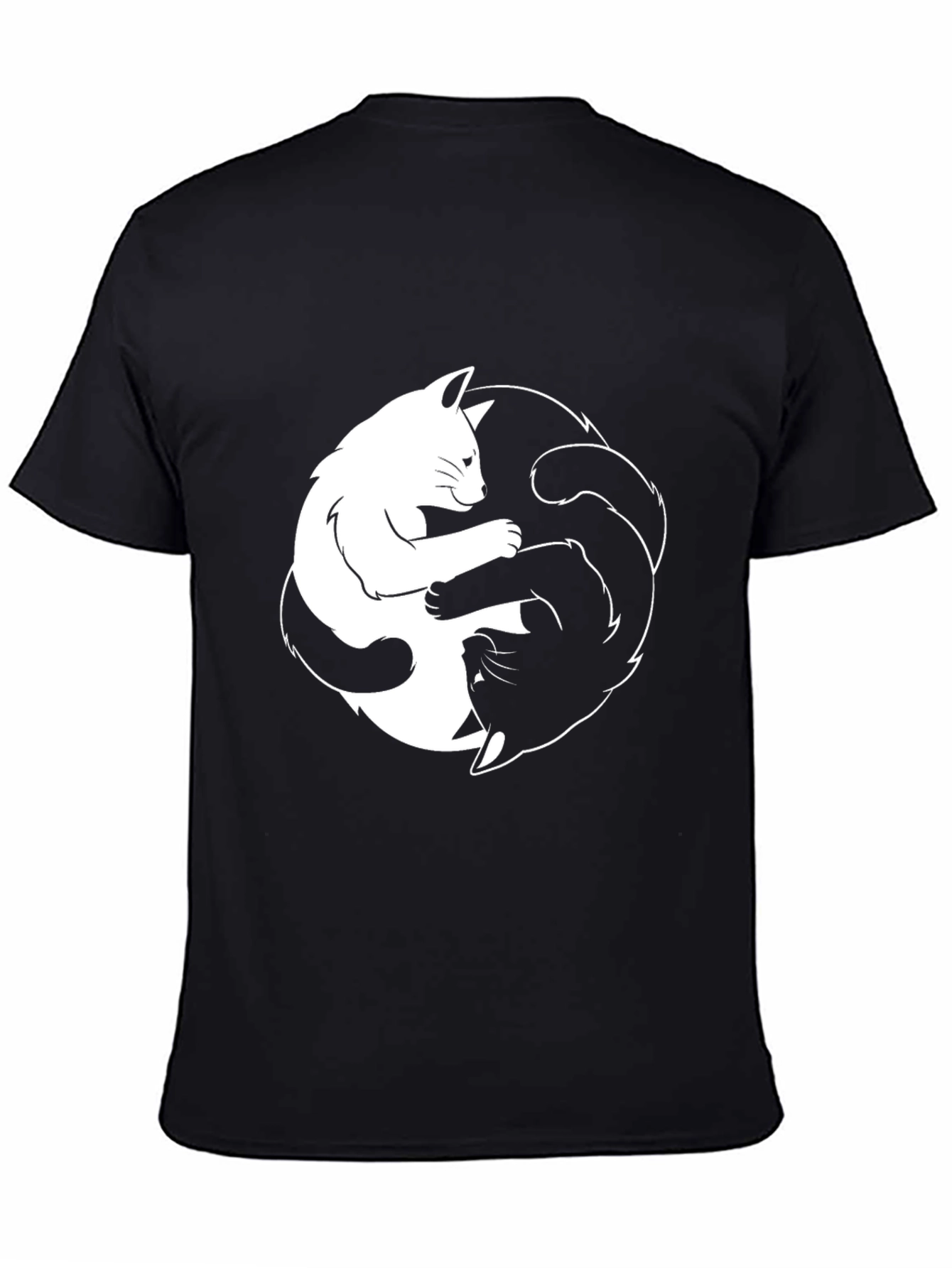 Black Yin Yang Cats Black T-Shirt - Balance & Harmony view 4