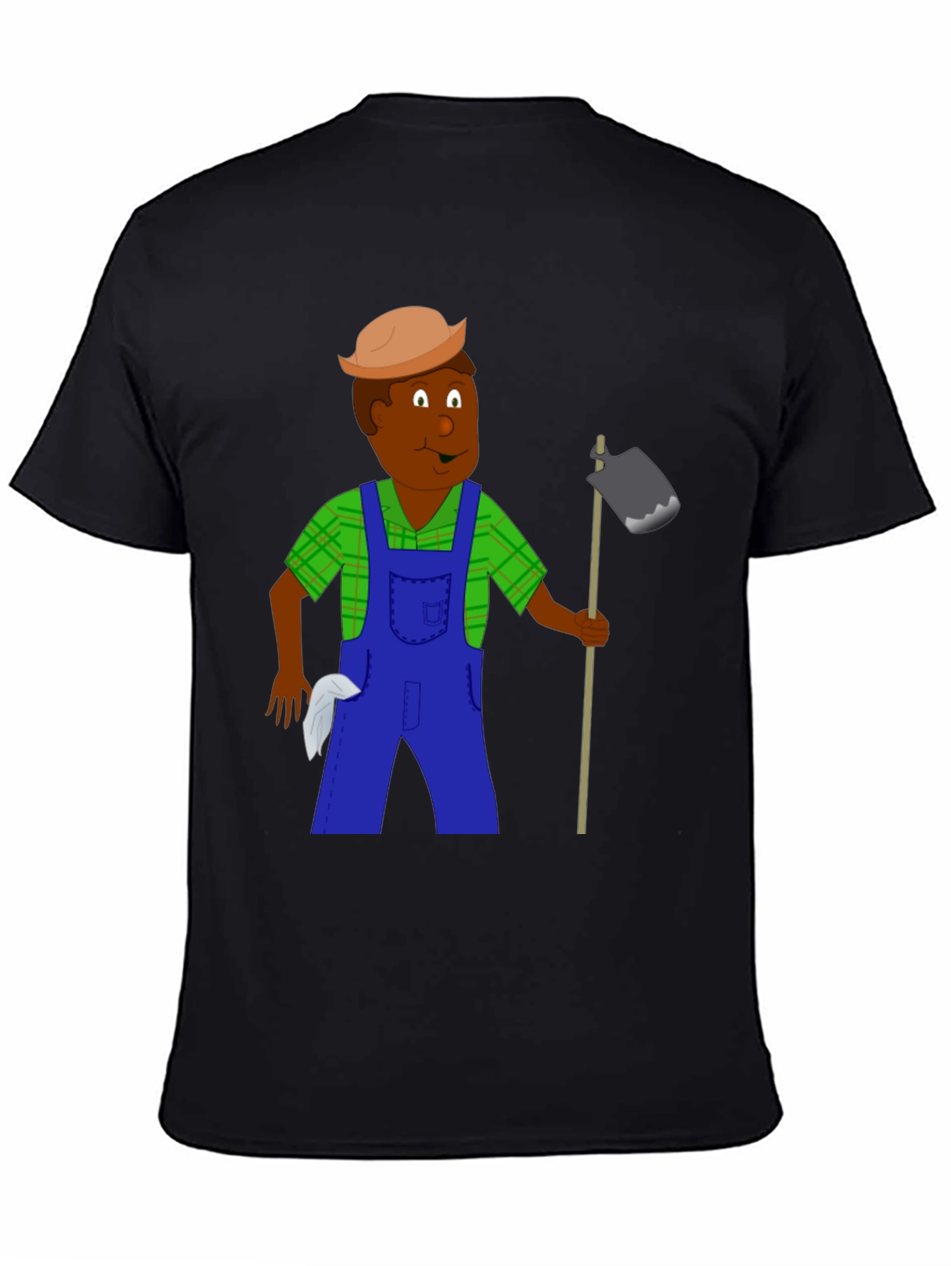 Black Cartoon Farmer Graphic Tee - Black Unisex T-Shirt view 4