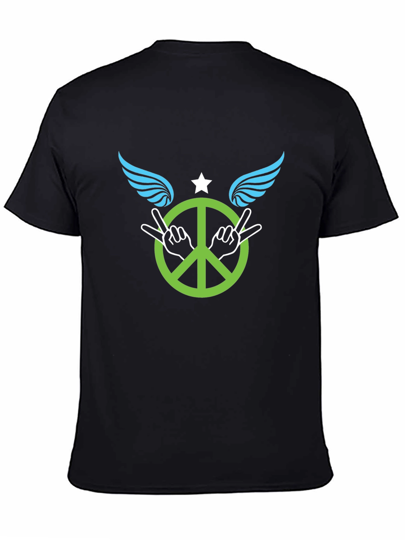 Black Peace Sign with Wings Graphic T-Shirt - Black view 4