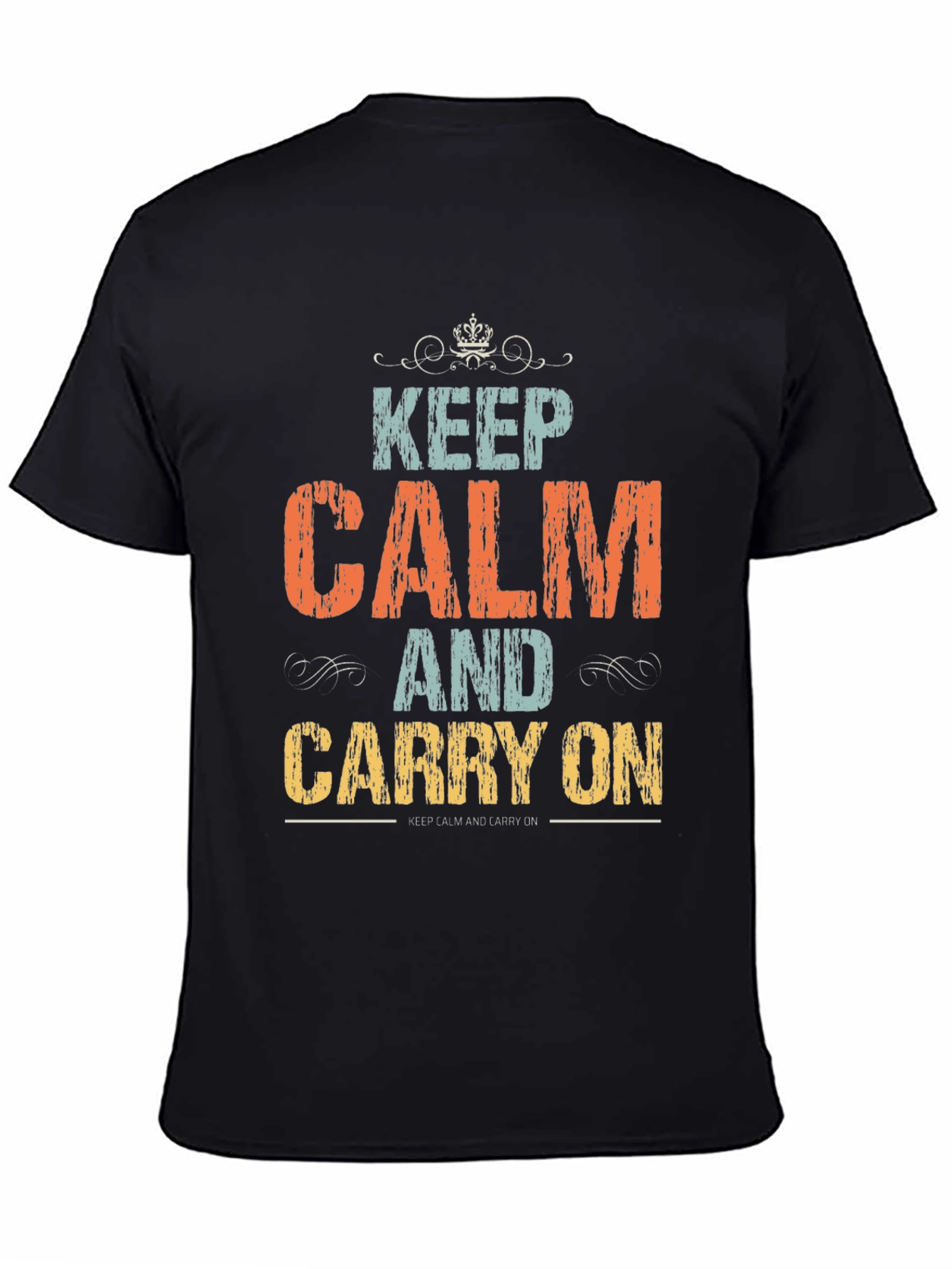 Black Keep Calm T-Shirt:  Vintage Style Graphic Tee view 4