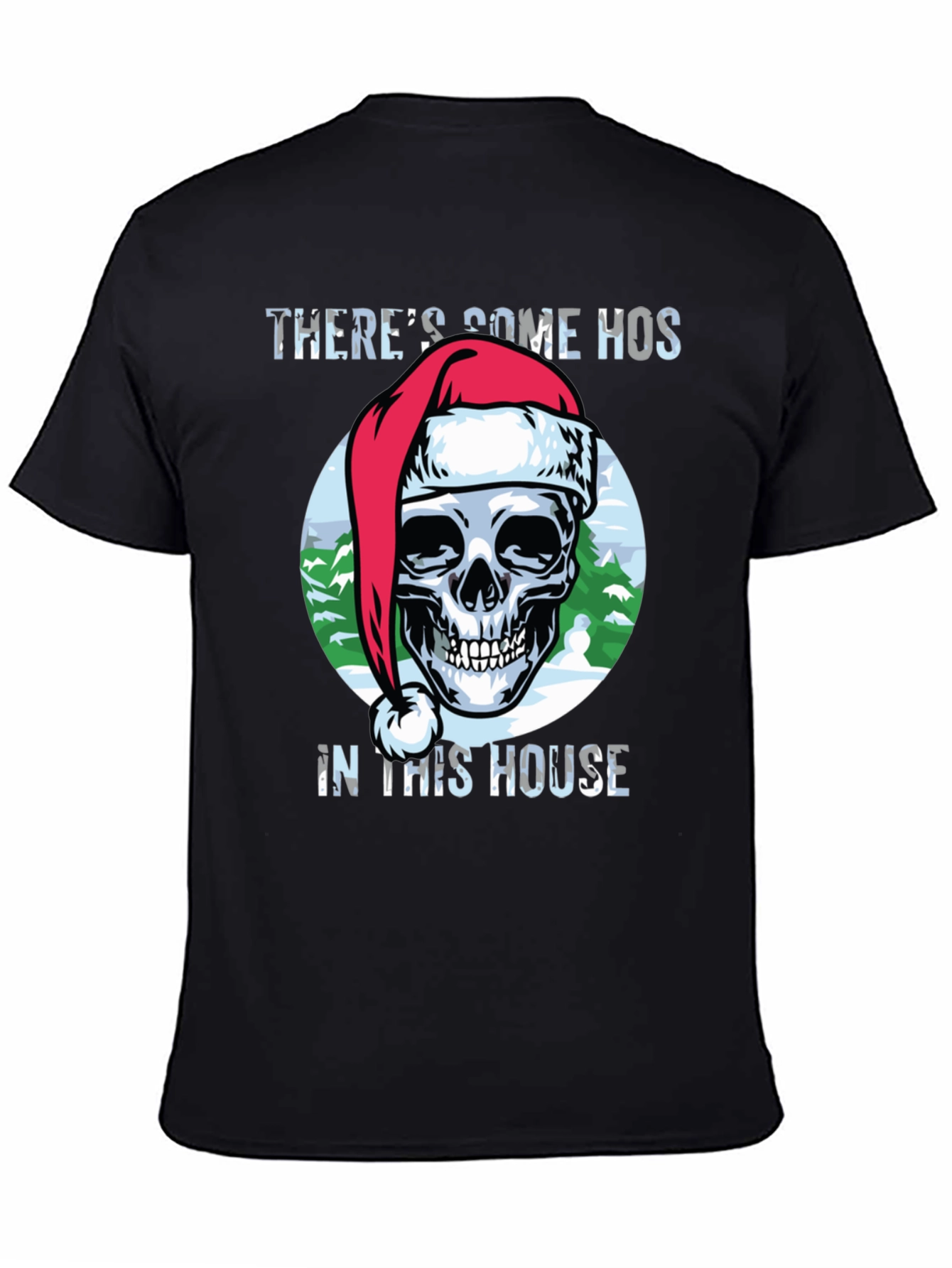 Black Humorous Christmas Skull Graphic Tee view 4