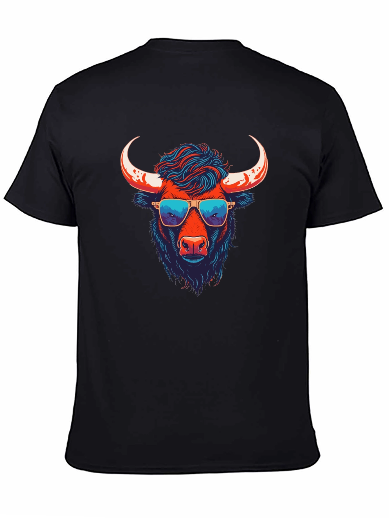 Black Cool Bull Graphic Tee - Black Cotton Blend view 4