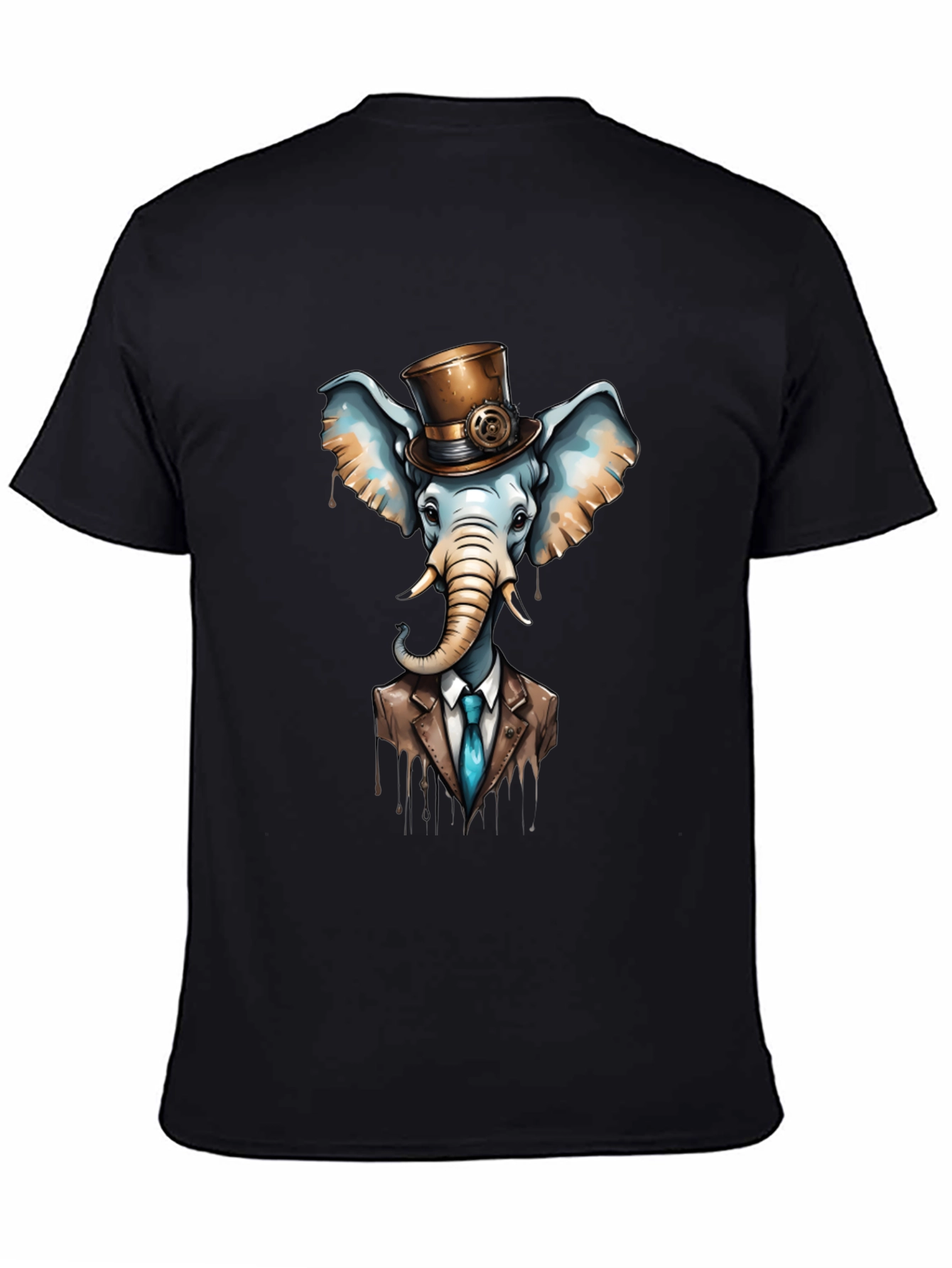 Black Steampunk Elephant T-Shirt - Classy Animal Tee view 4