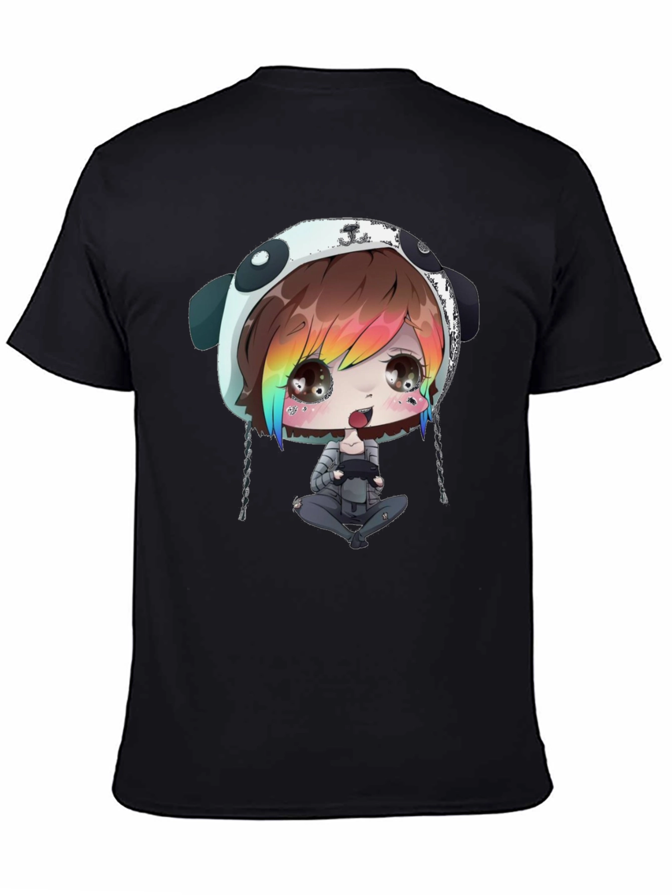Black Anime Gamer Black T-Shirt view 4