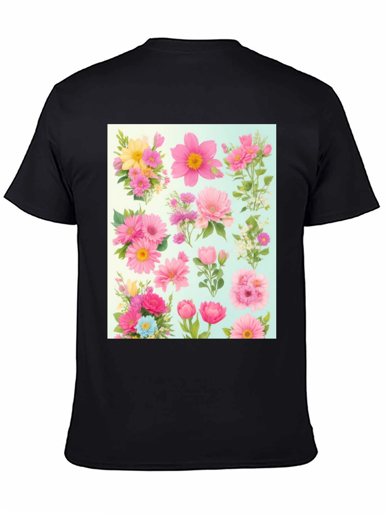 Black Floral Print Crew Neck T-Shirt view 4