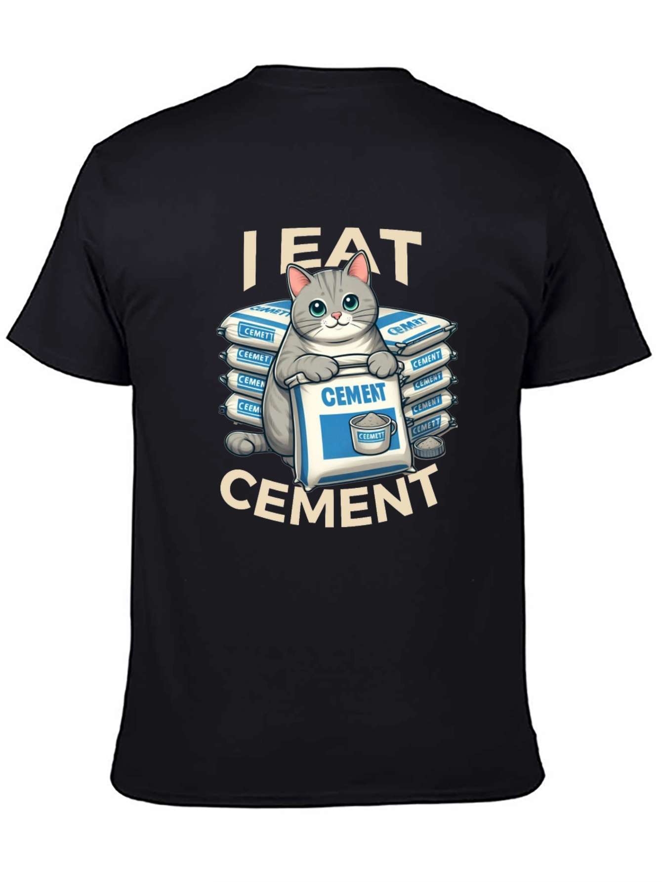 Black I Eat Cement Funny Cat T-Shirt view 4