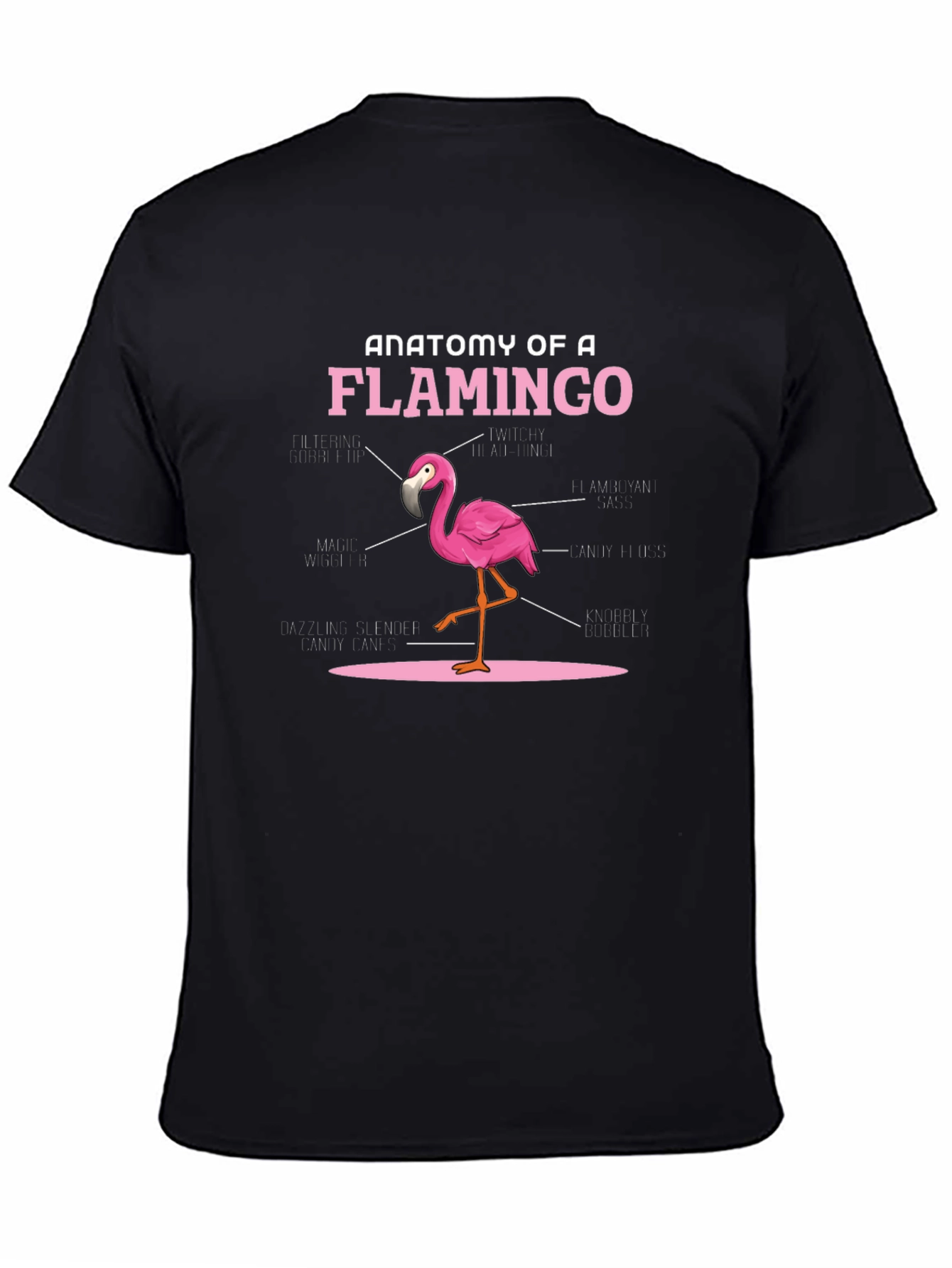Black Anatomy of a Flamingo T-Shirt - Novelty Graphic Tee view 4
