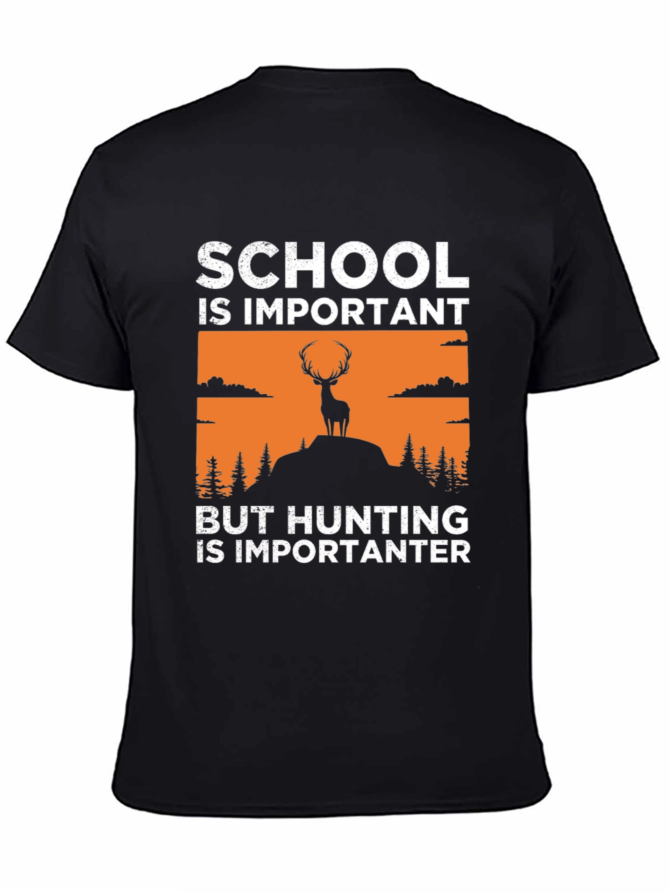 Black School Important Hunting More Importanter T-Shirt view 4