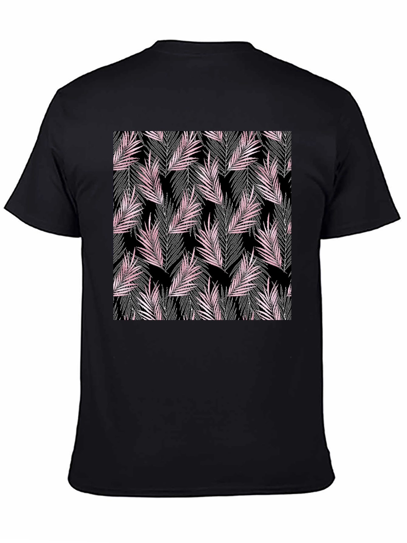 Black Tropical Leaves Print T-Shirt view 4