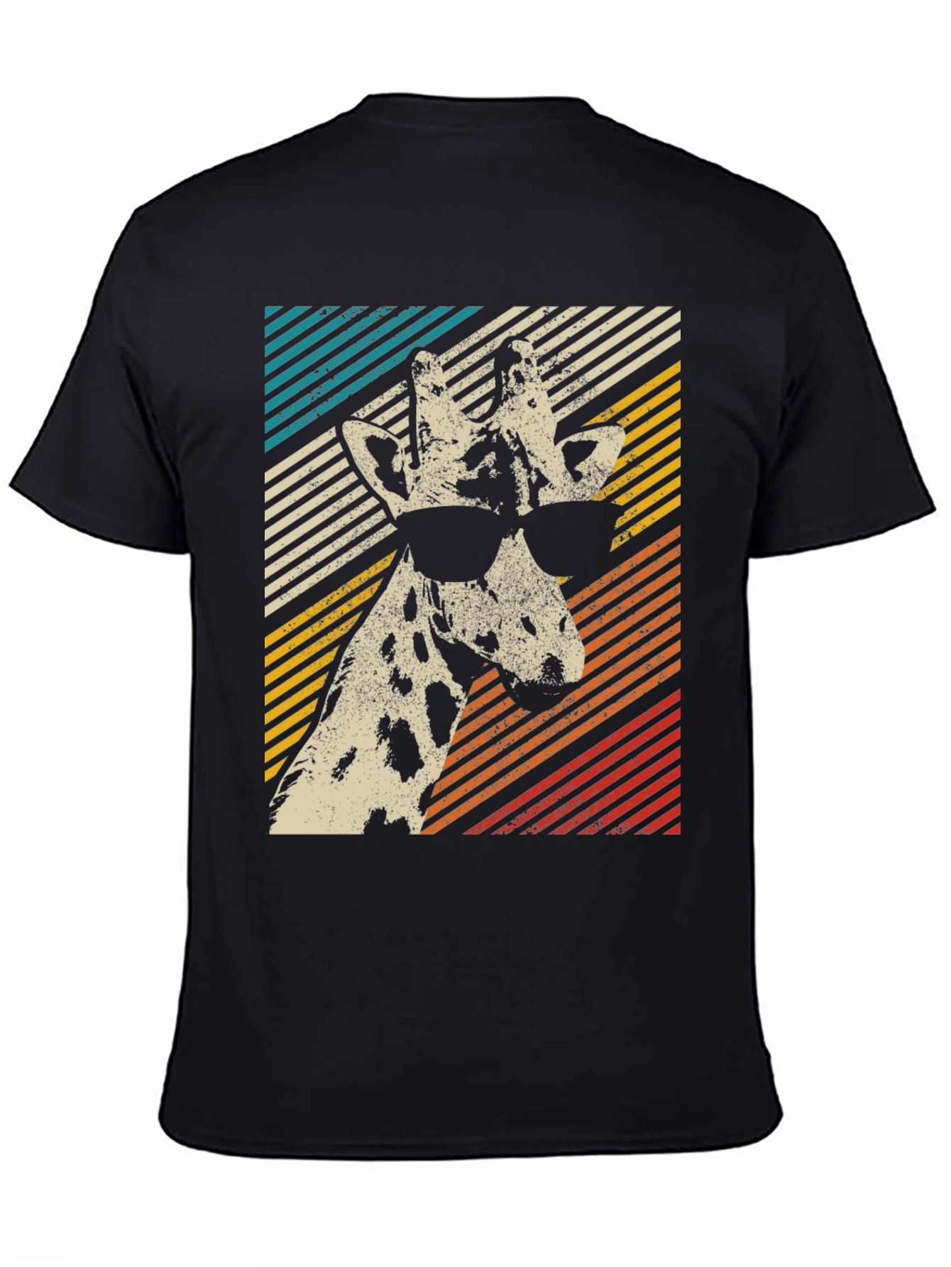 Black Cool Giraffe Retro T-Shirt view 4